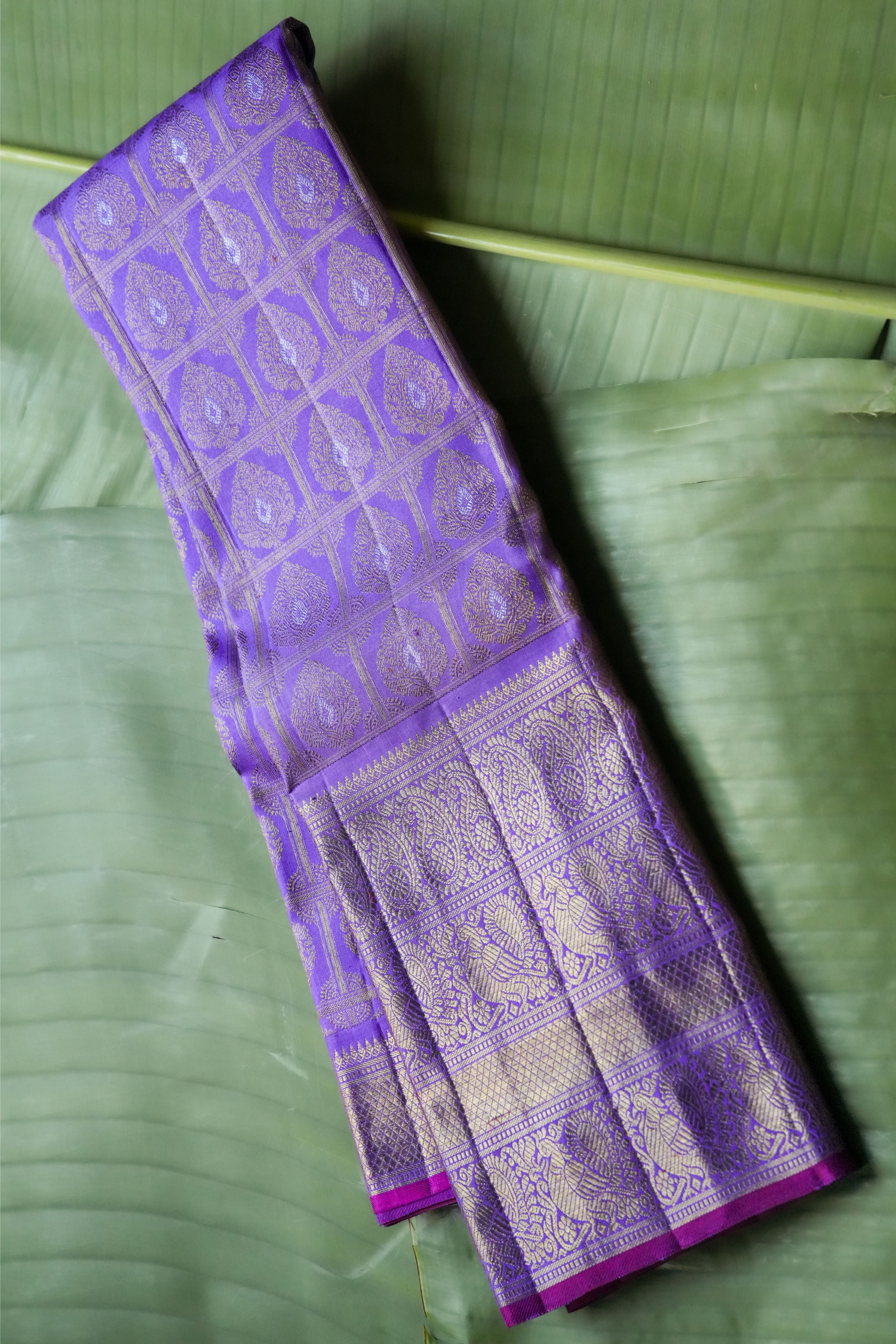Vintage Lavender Kanchi Saree with Checks