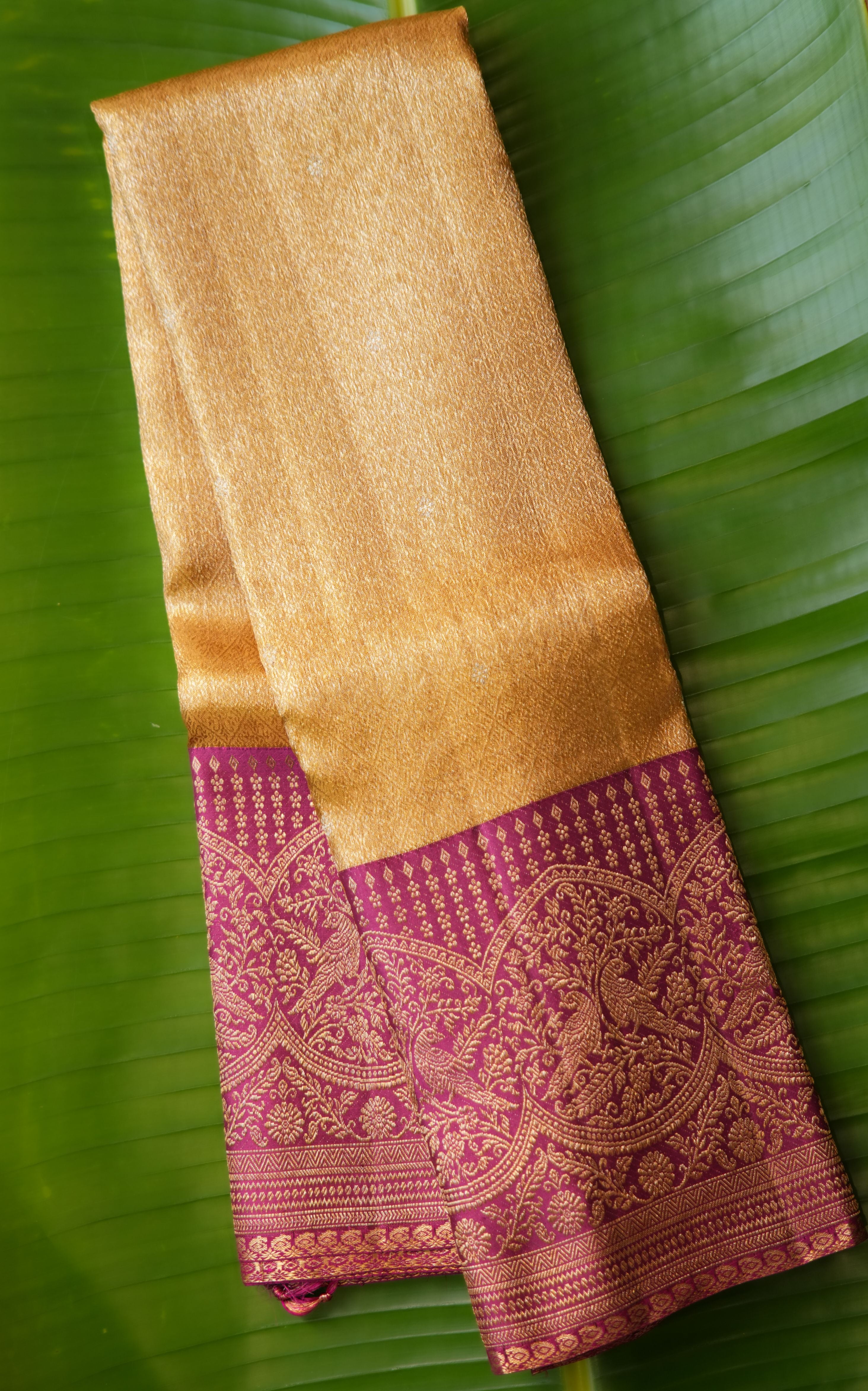 Dark Gold Saree with Contrast Wine Border