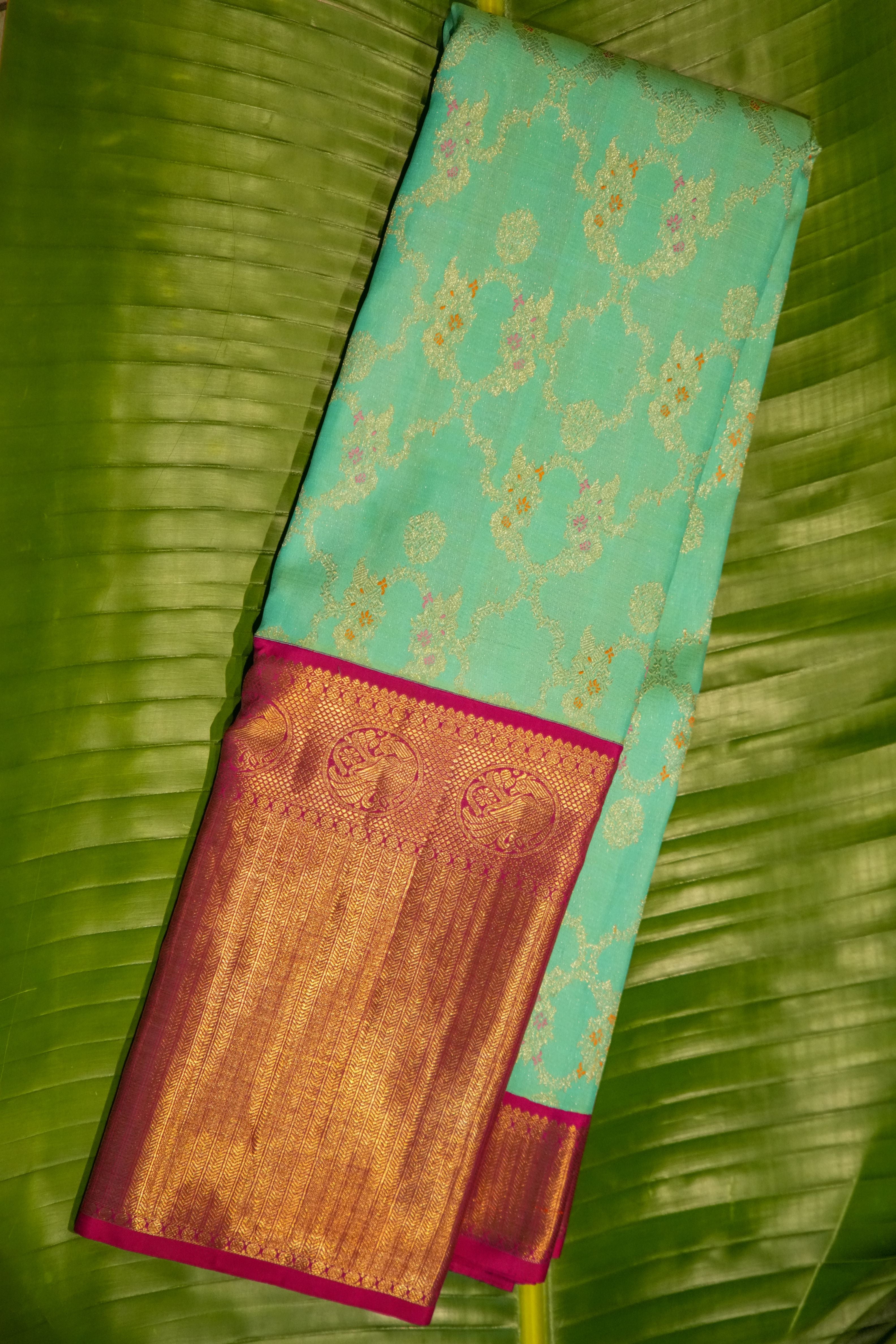 Aarini Floral Blue Kanchi Saree