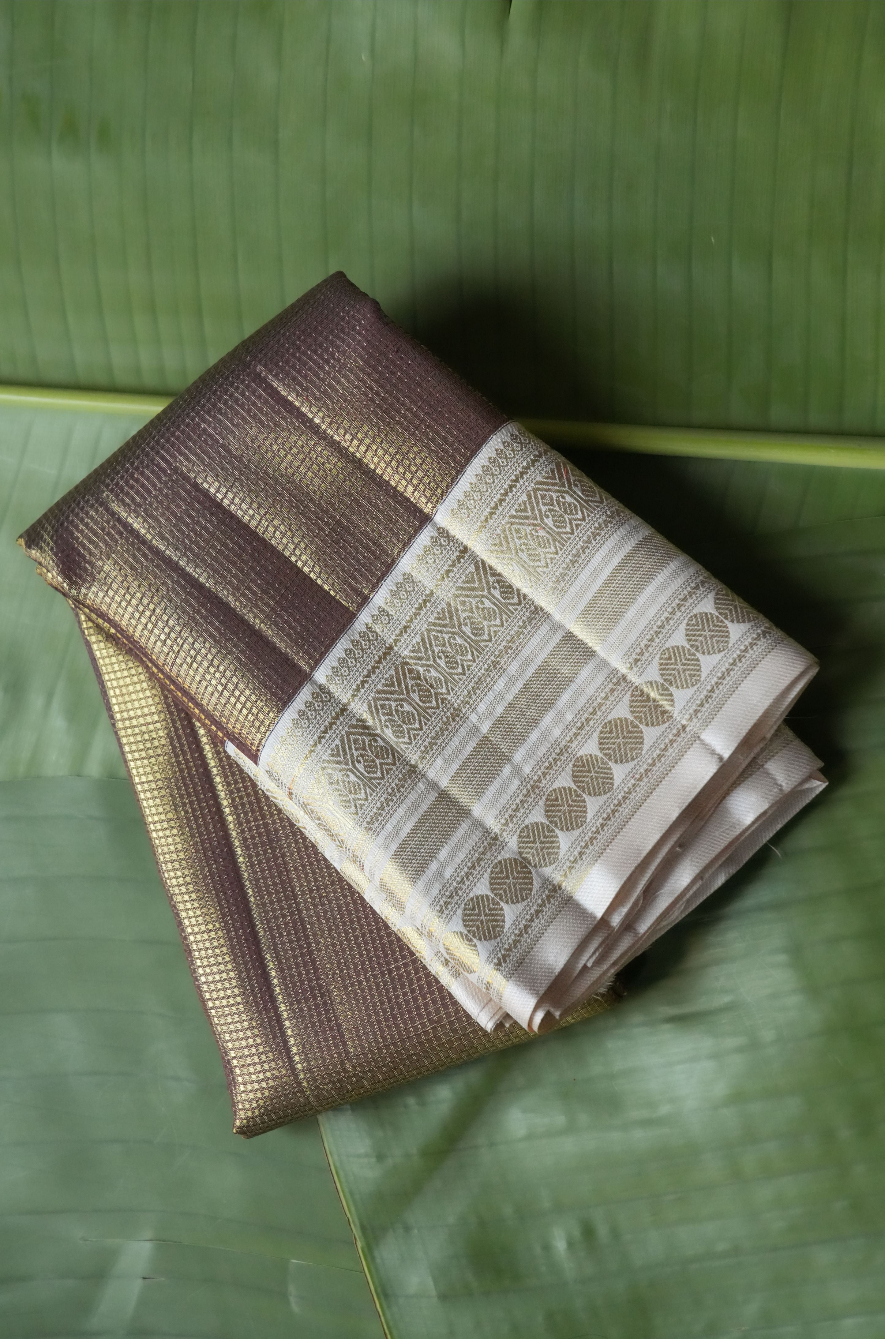 Antique Gold Kanchi Saree with Ivory Border