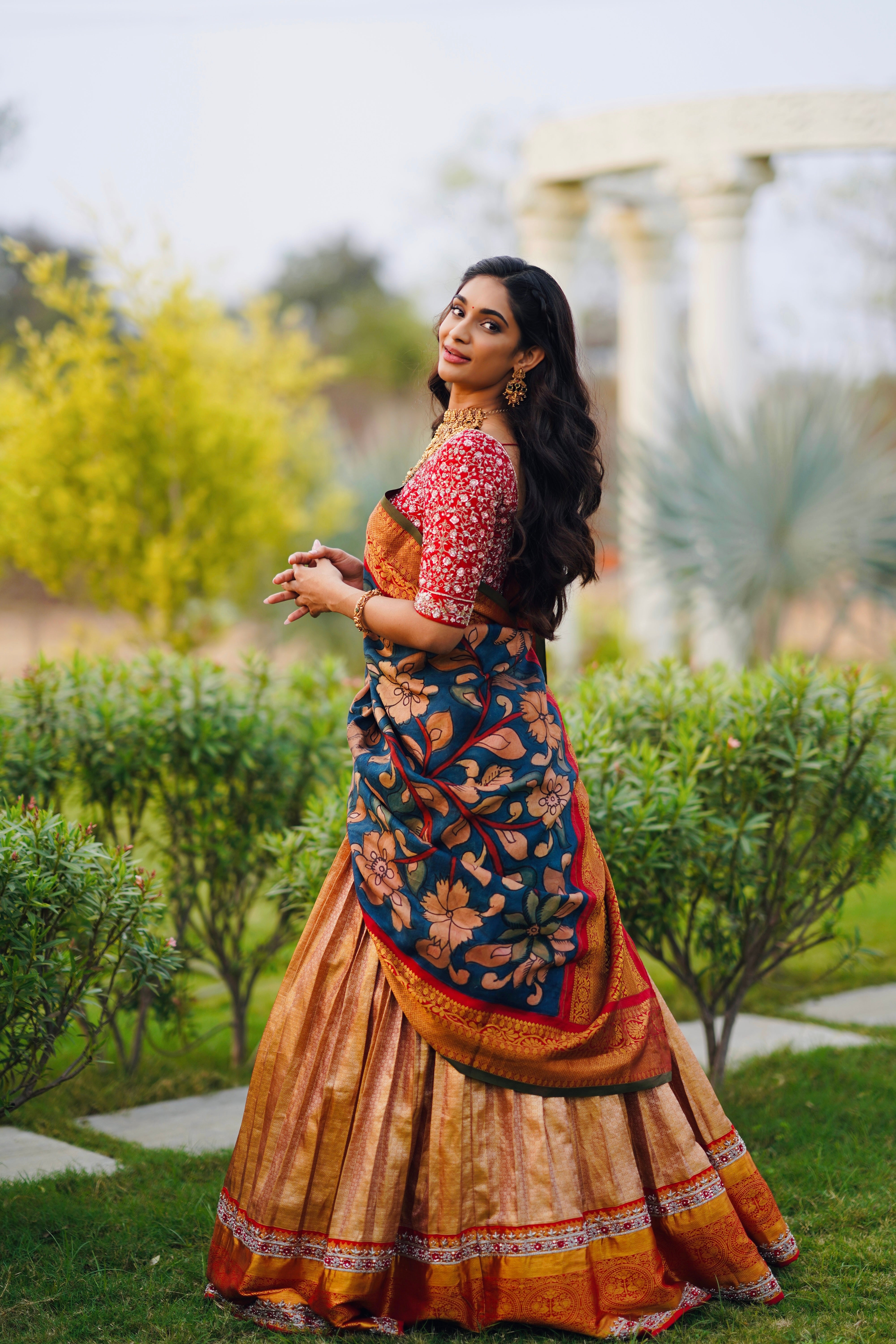 Flourish Red and Gold Pattu lehenga set