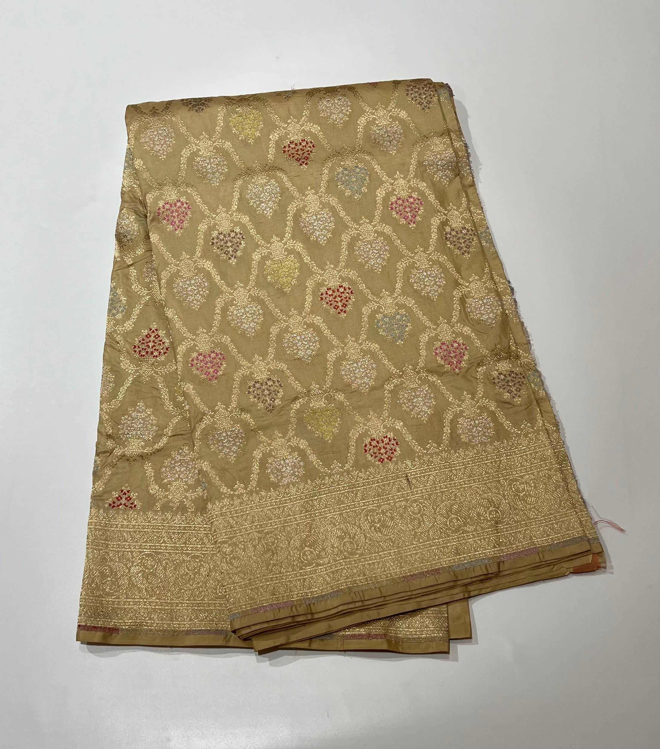 Pale yellow Banarasi saree
