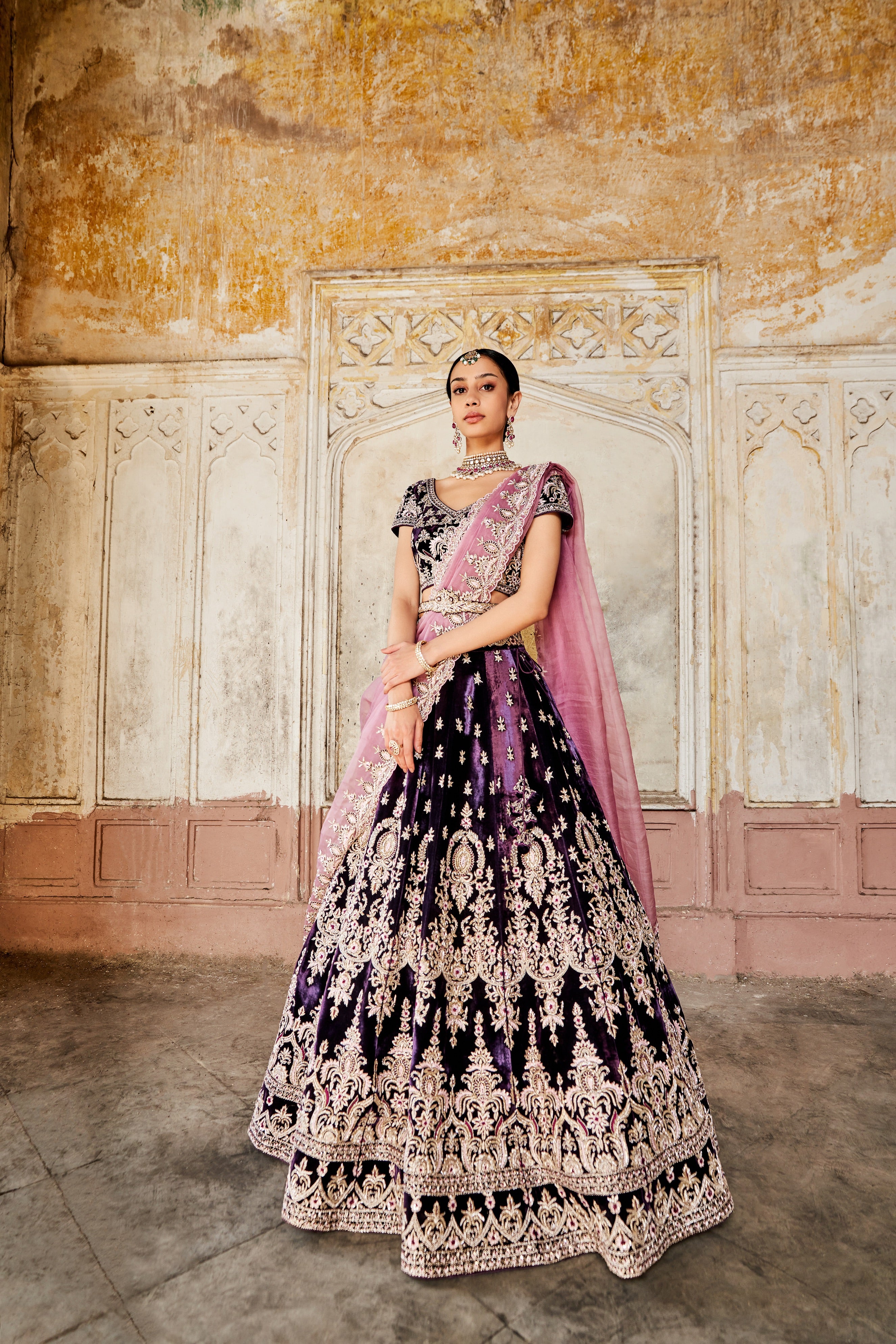 Safiya Wine velvet lehenga set