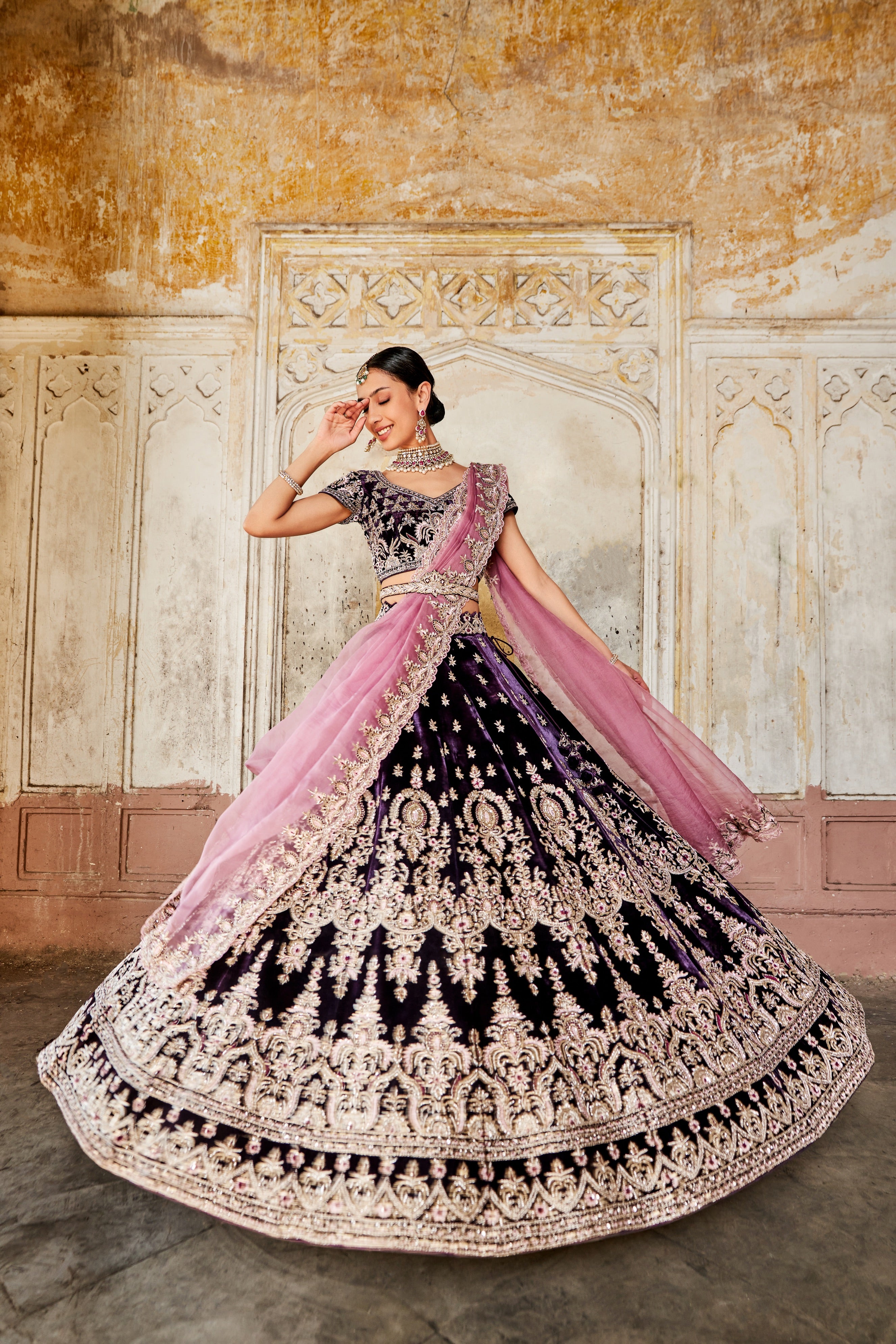 Safiya Wine velvet lehenga set