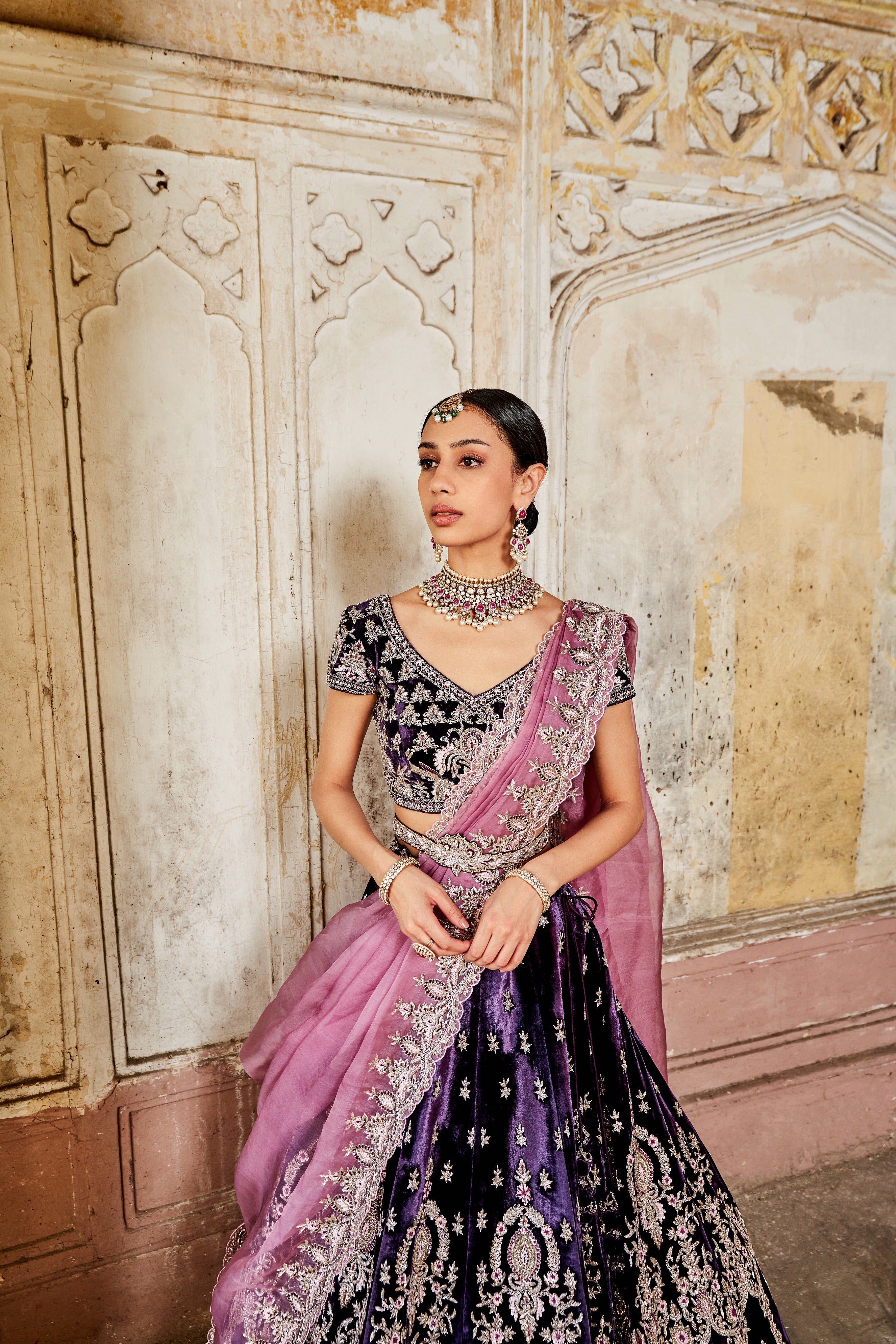 Safiya Wine velvet lehenga set