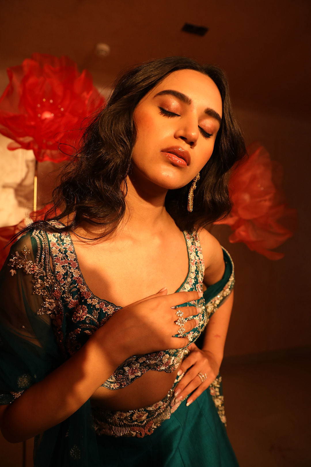 Paradisiacal Peacock Green Embroidered Lehenga Set