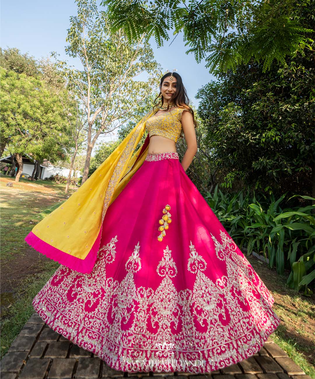 Huanara Pink yellow Lehenga set