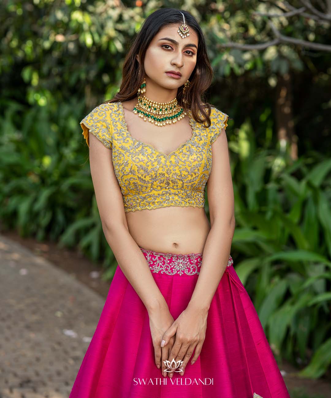 Huanara Pink yellow Lehenga set