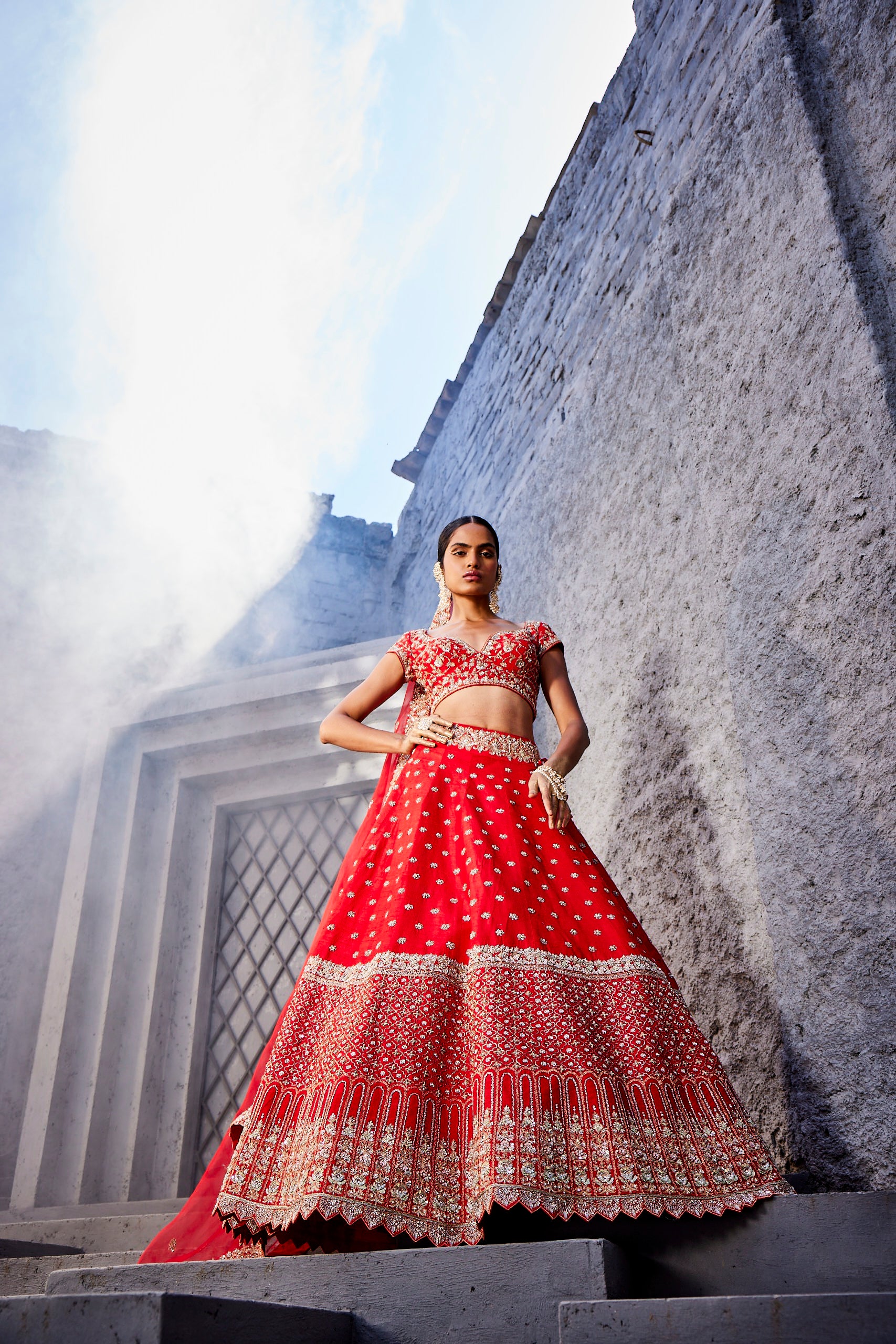 Regal reverie Tomato red lehenga set