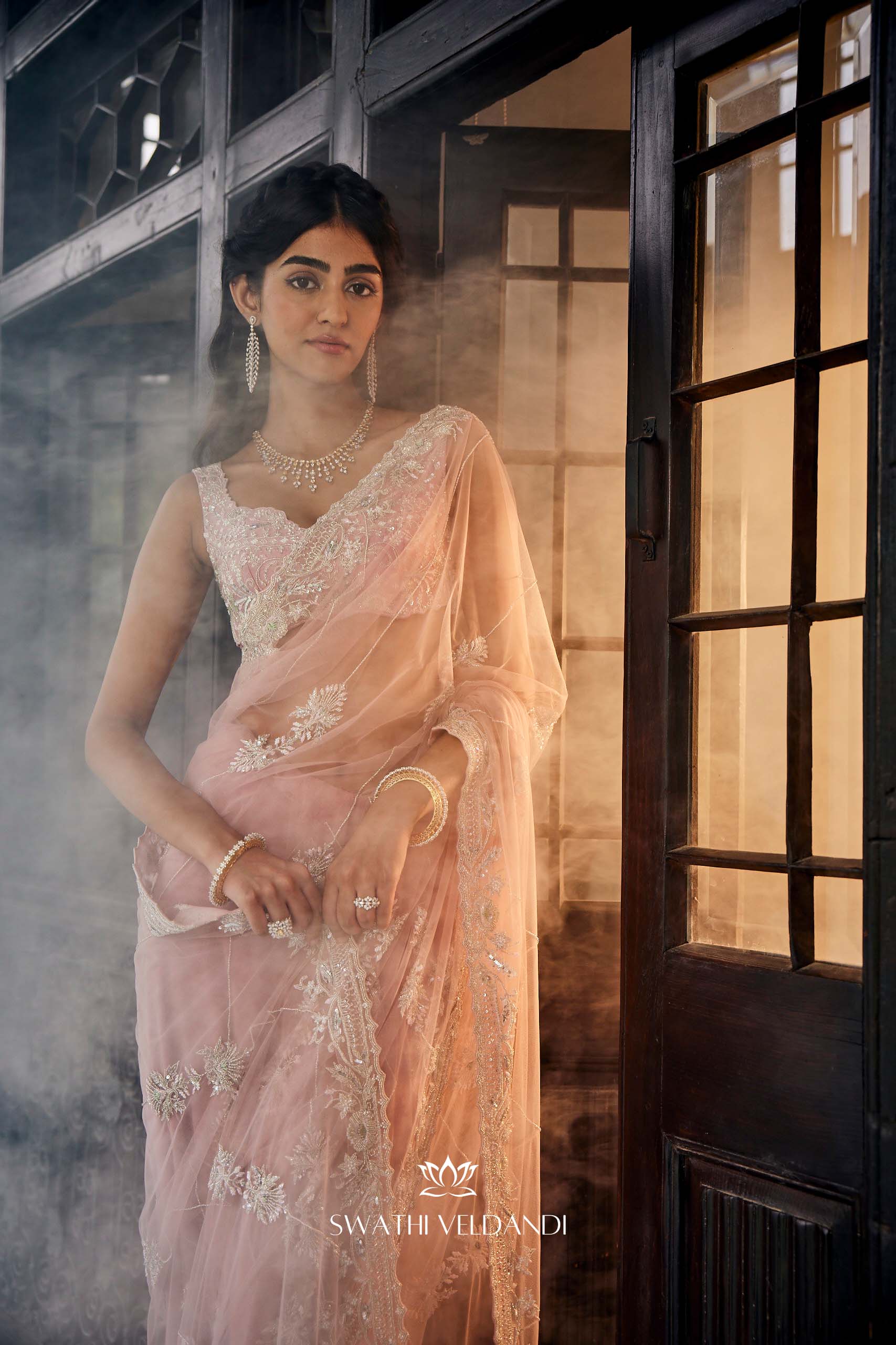 Erato Lemonade pink Net Saree