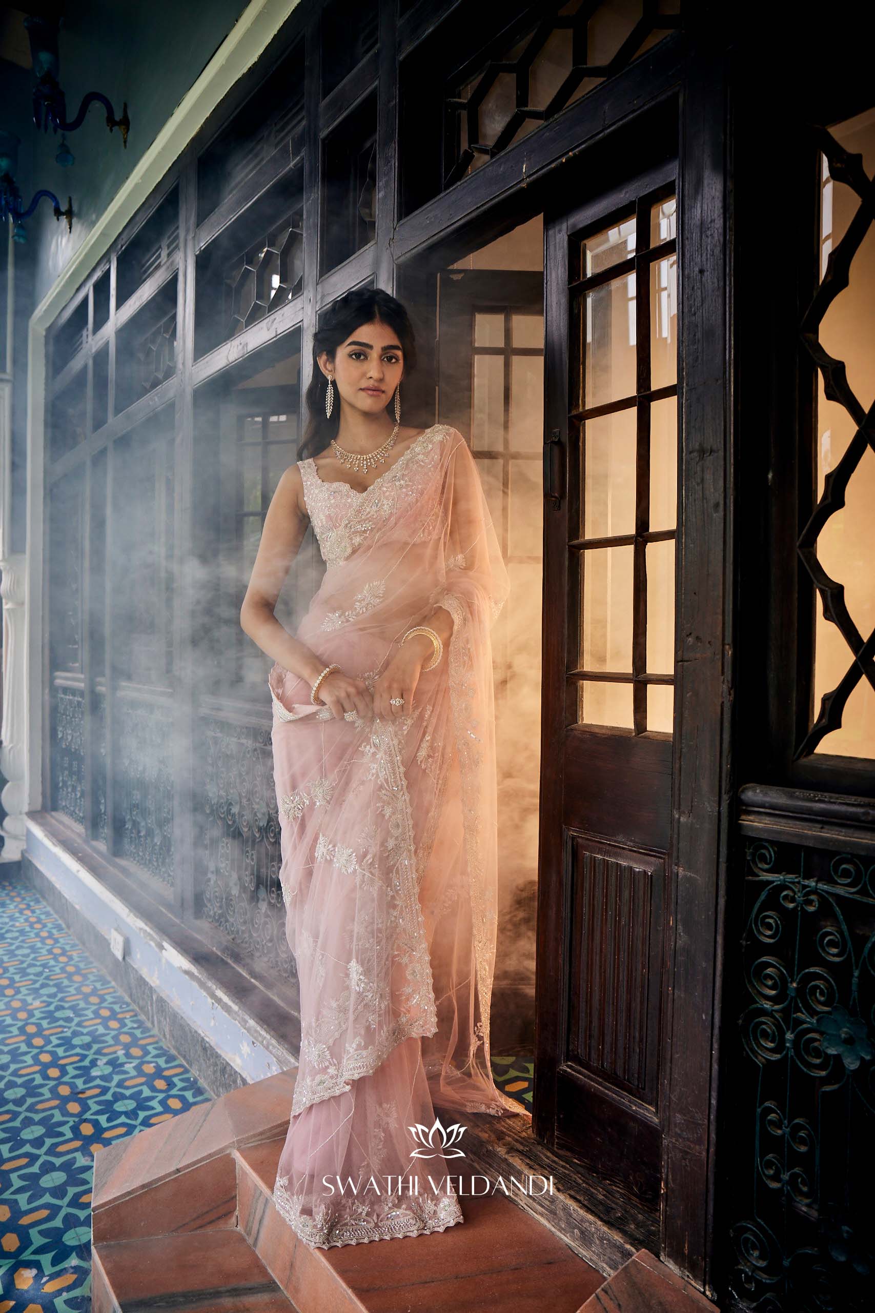 Erato Lemonade pink Net Saree
