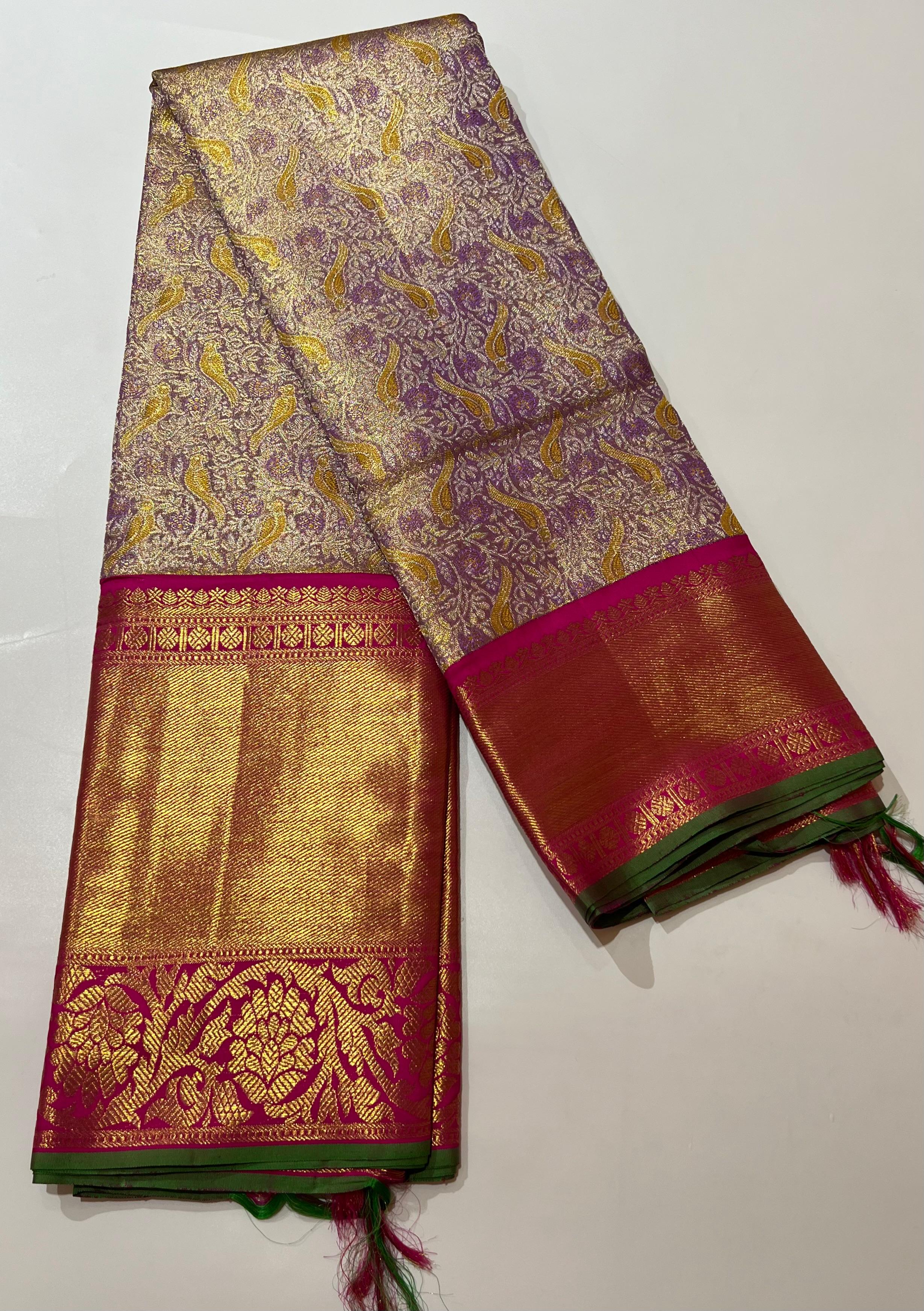 Bird motif Lavender and Pink Kanjeevaram Silk sar