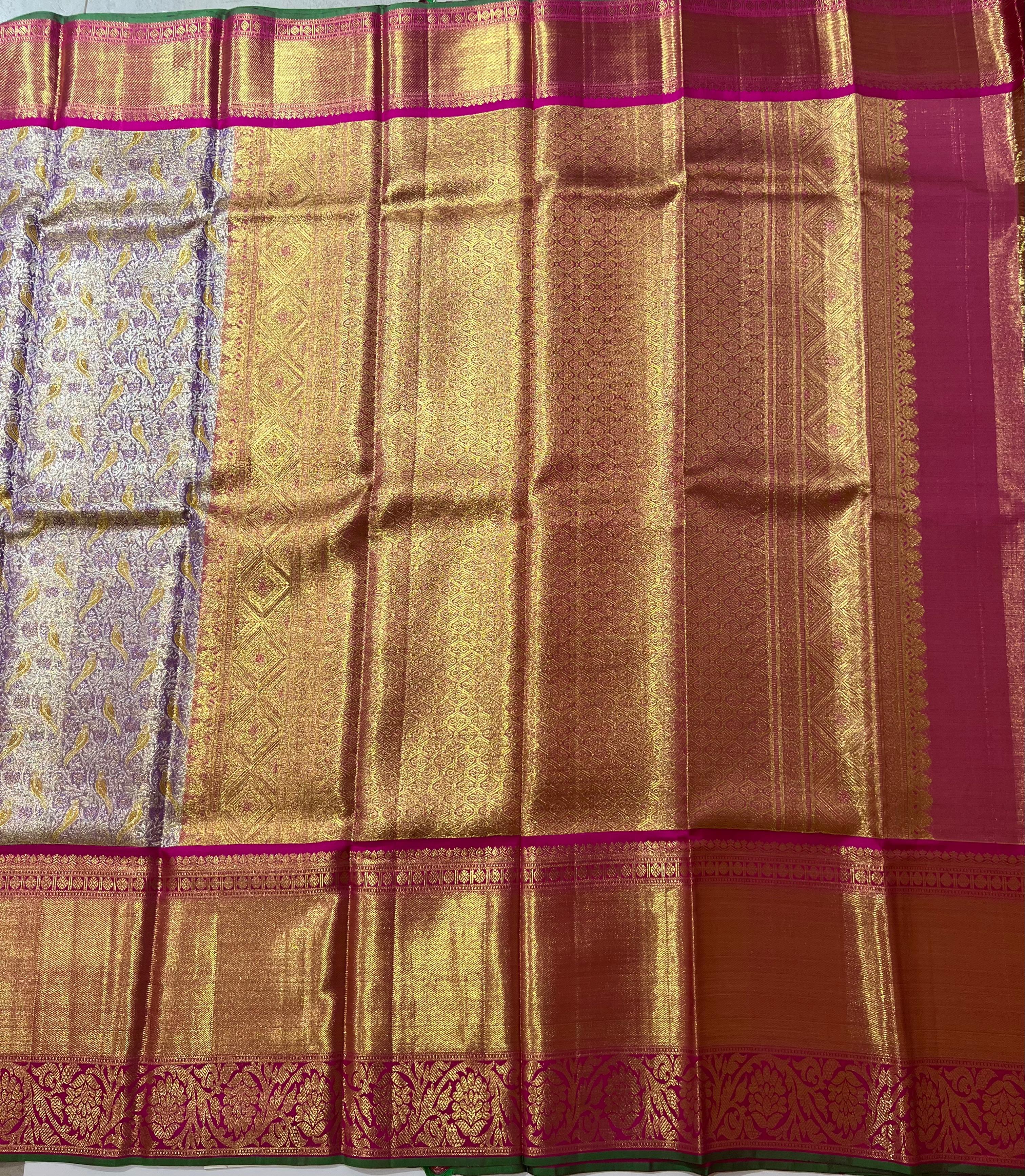 Bird motif Lavender and Pink Kanjeevaram Silk sar