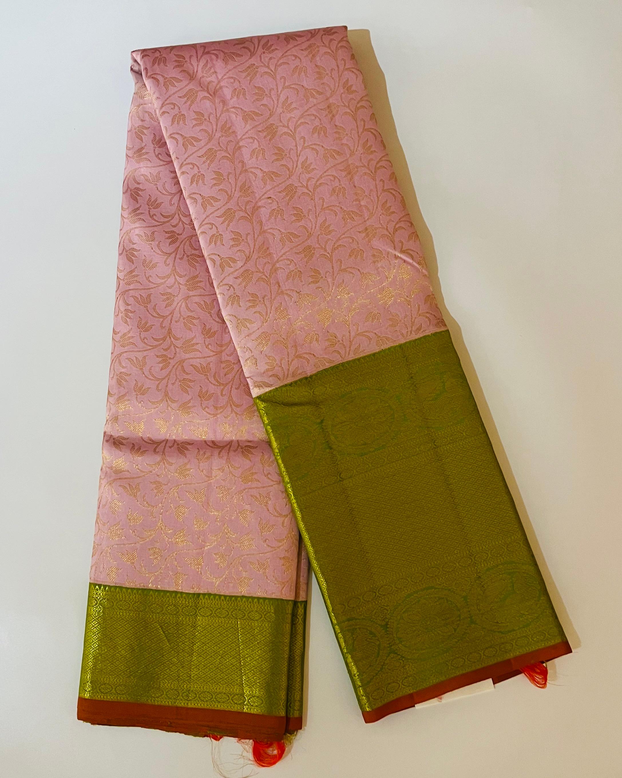 Light pink and green kanjeevaram Silk saree