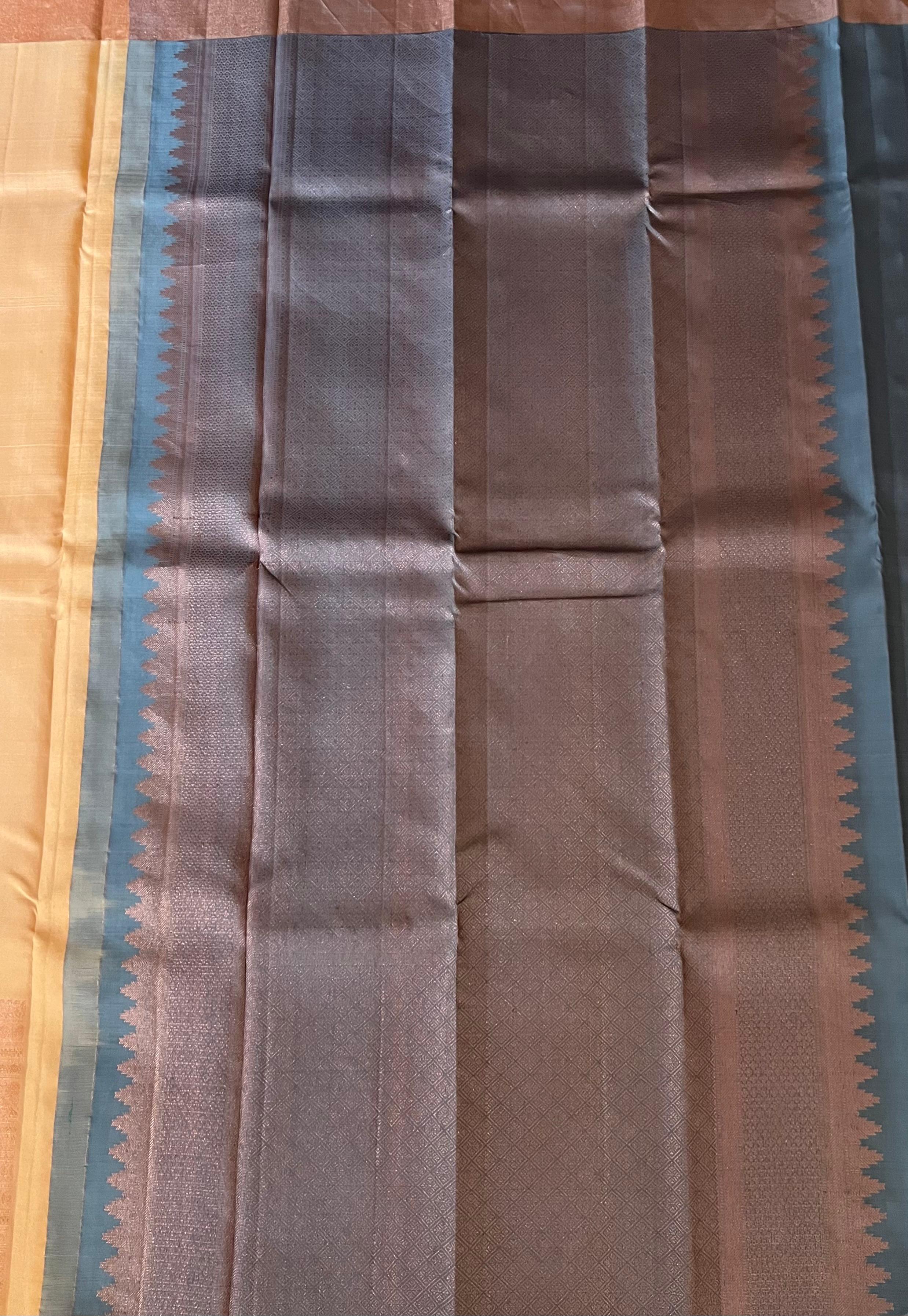 Cream and Golden zari work kanjeevaram silk saree