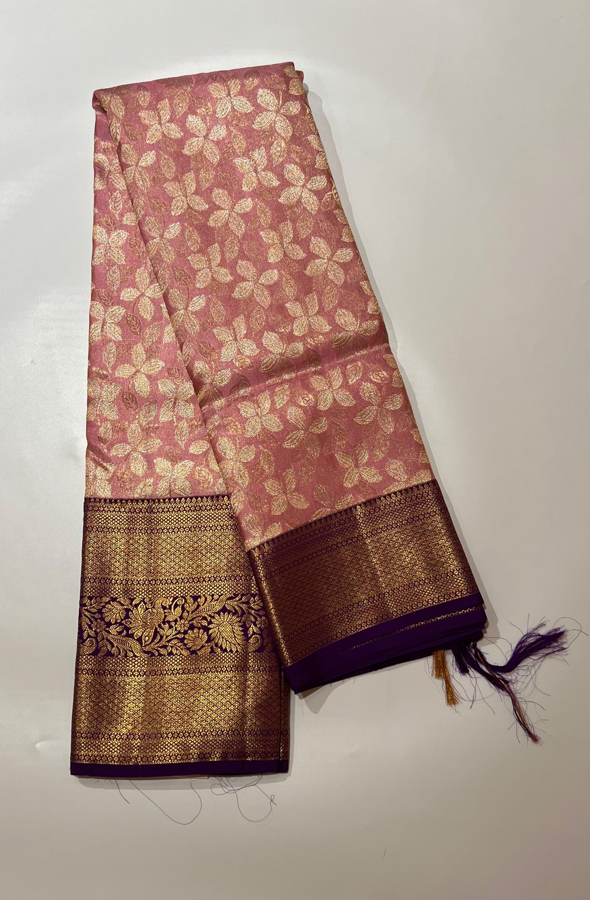 light pink and royal blue Kanjeevaram silk saree
