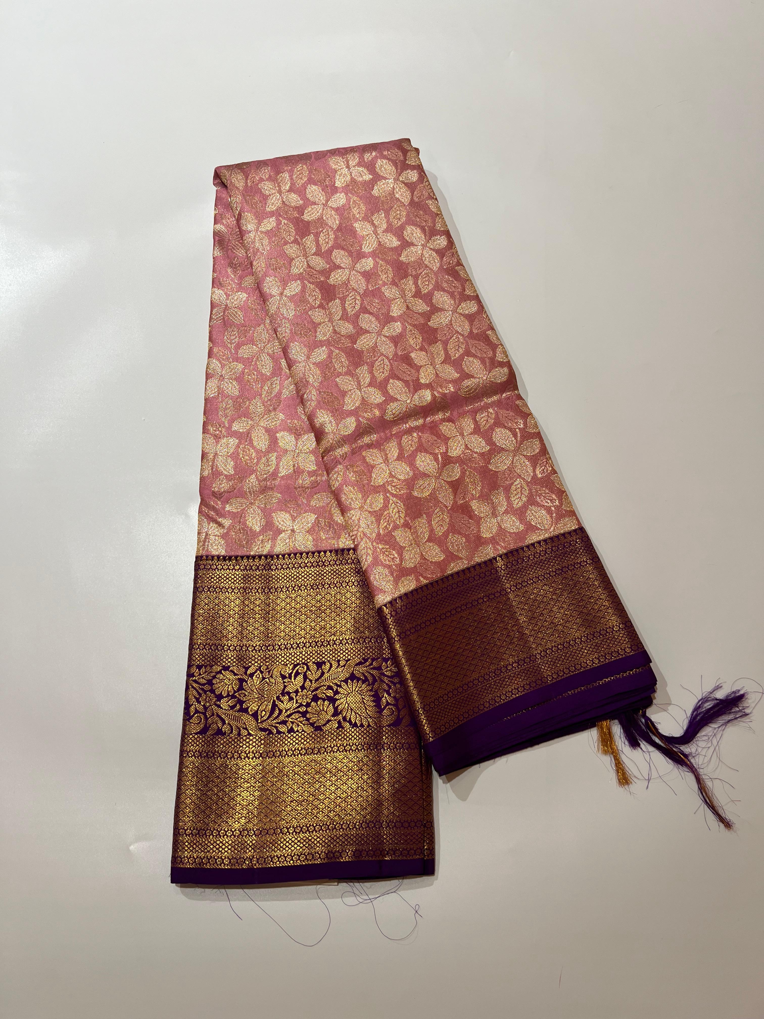 light pink and royal blue Kanjeevaram silk saree