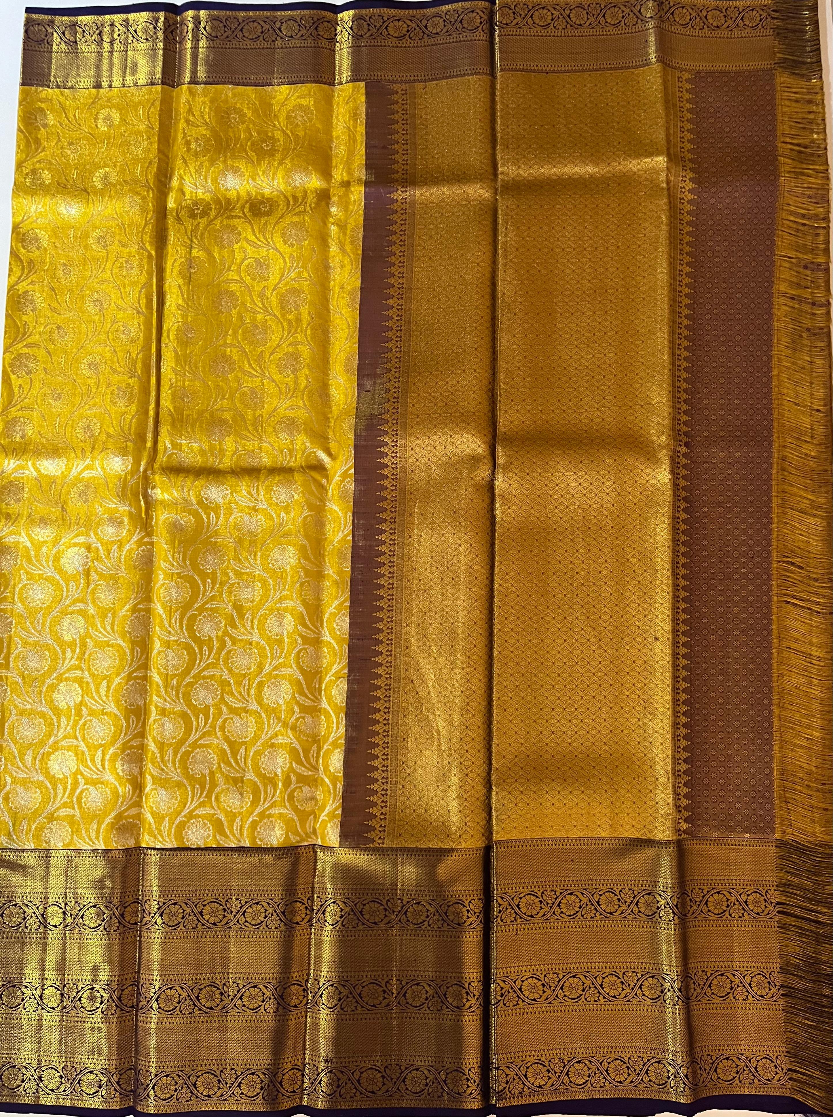 Golden and royal blue kanjeevaram silk saree