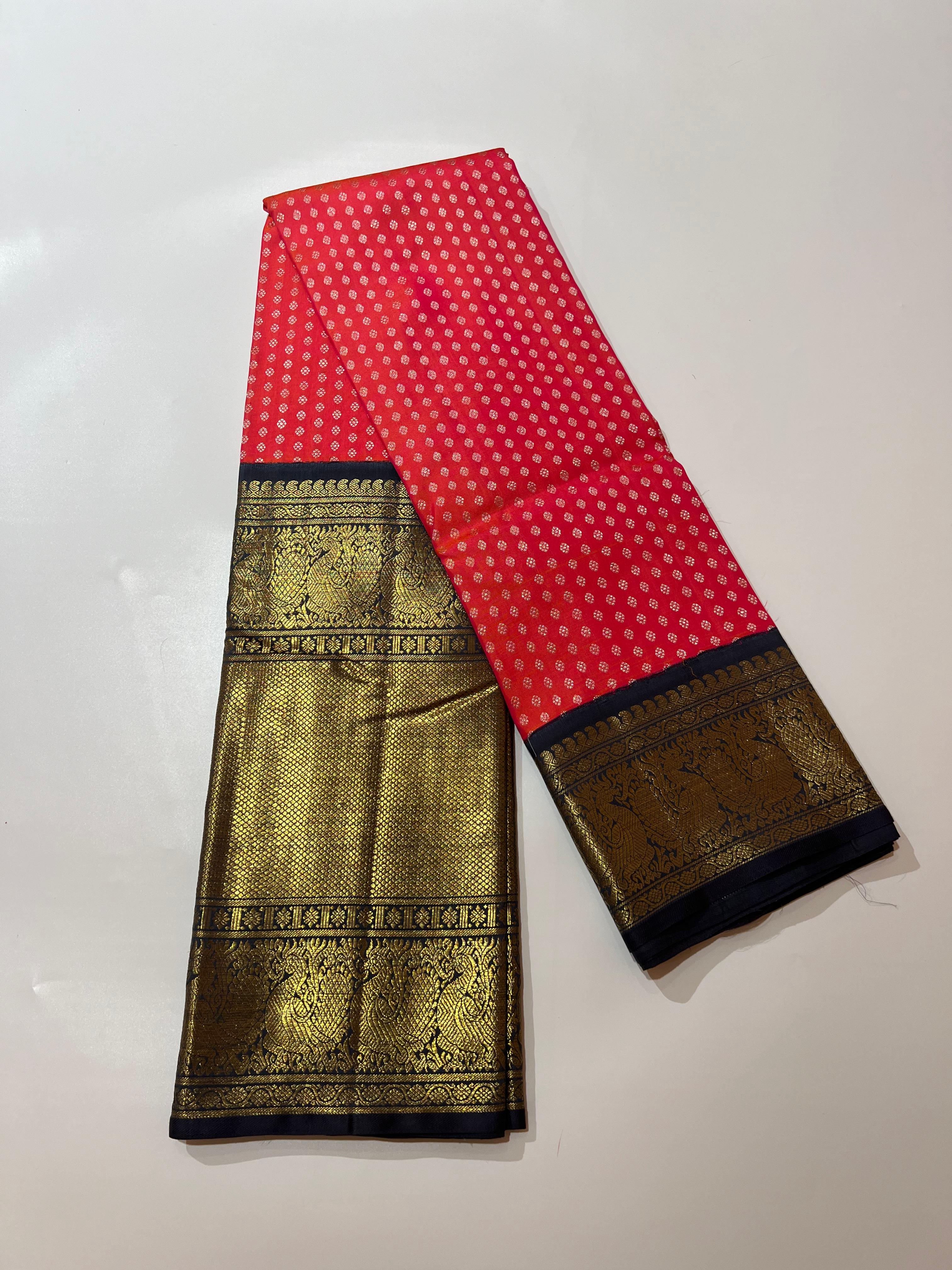 Red and Royal blue Kanjeevaram silk saree