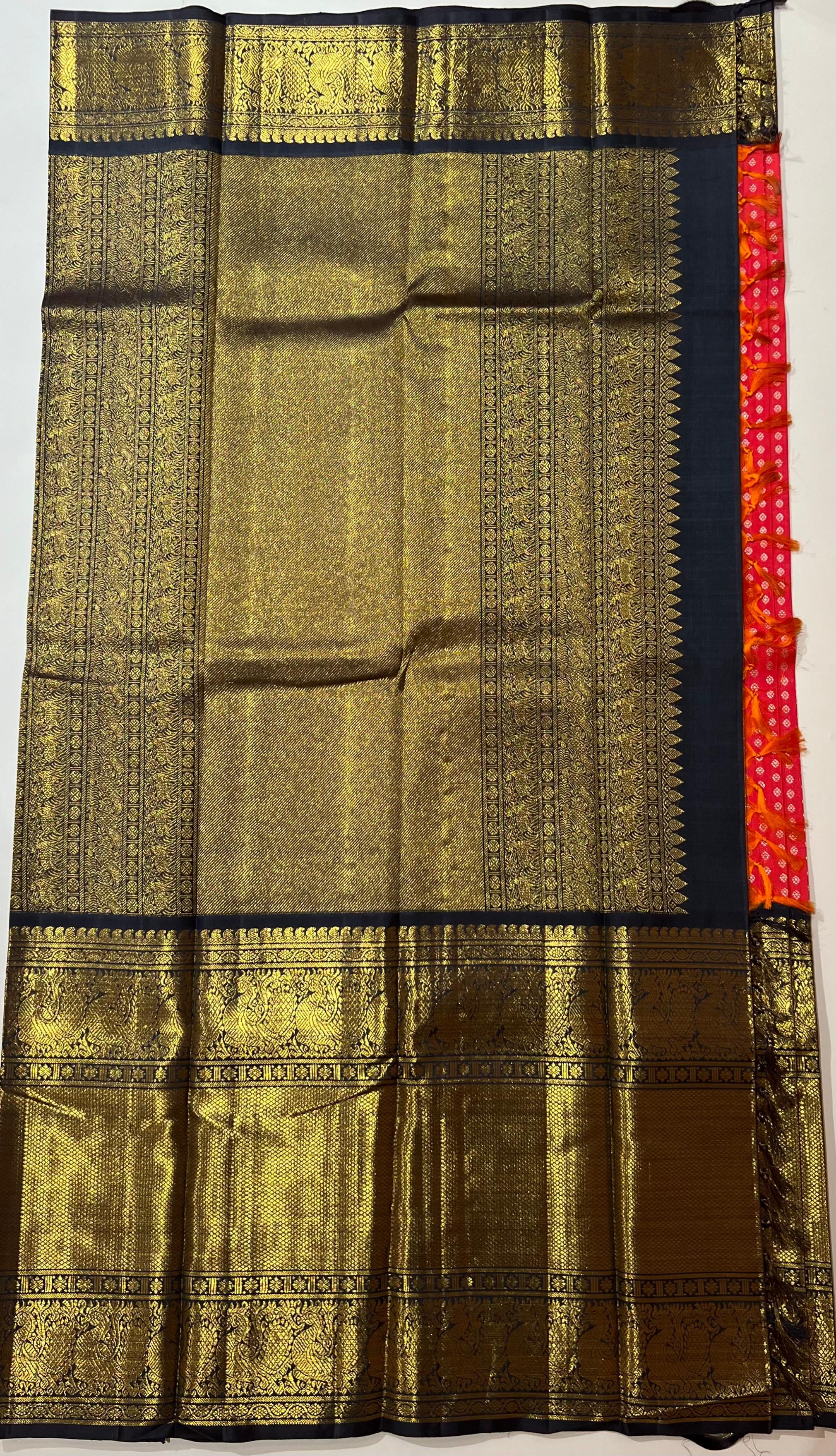 Red and Royal blue Kanjeevaram silk saree