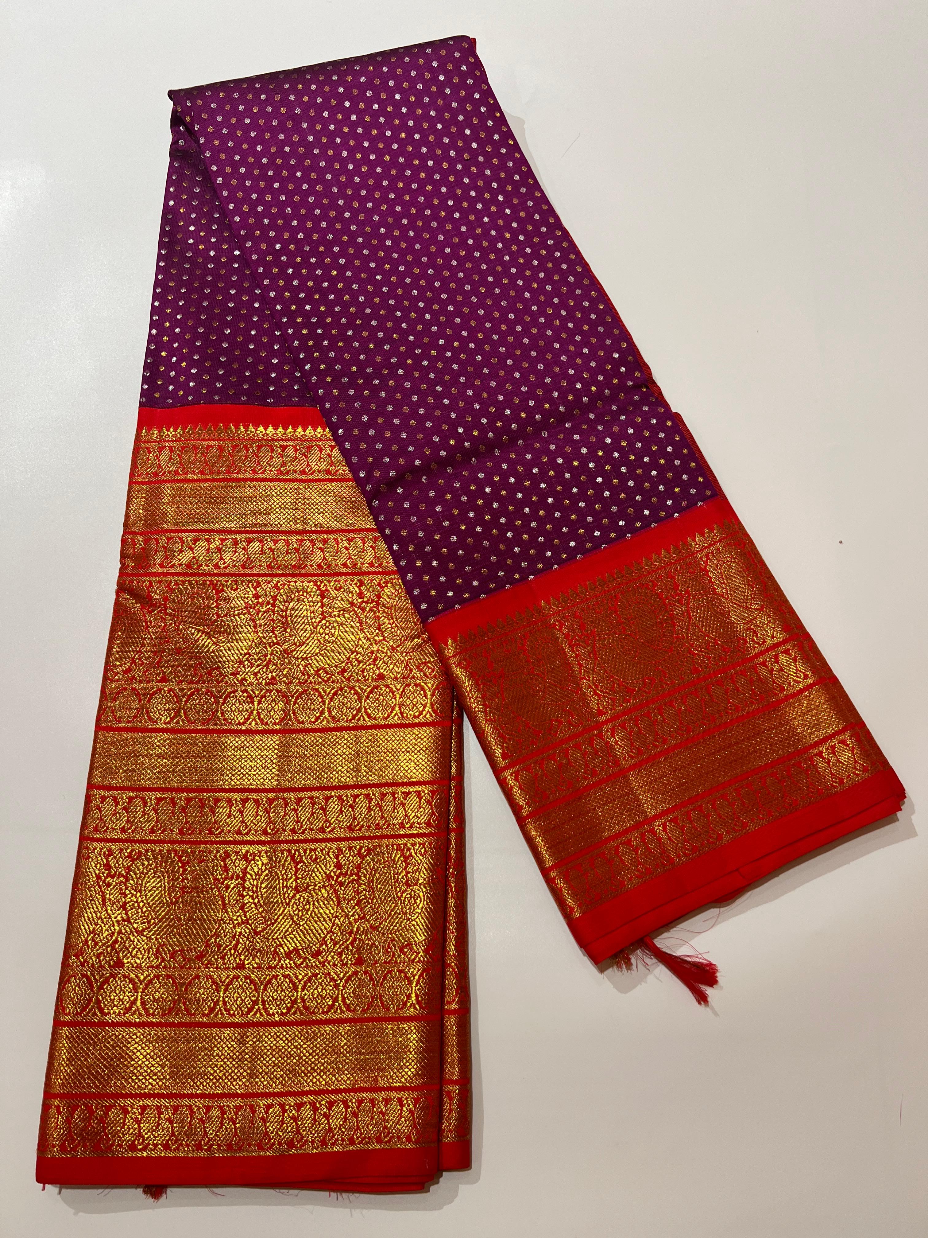 Purple and Red Kanjeevaram silk saree