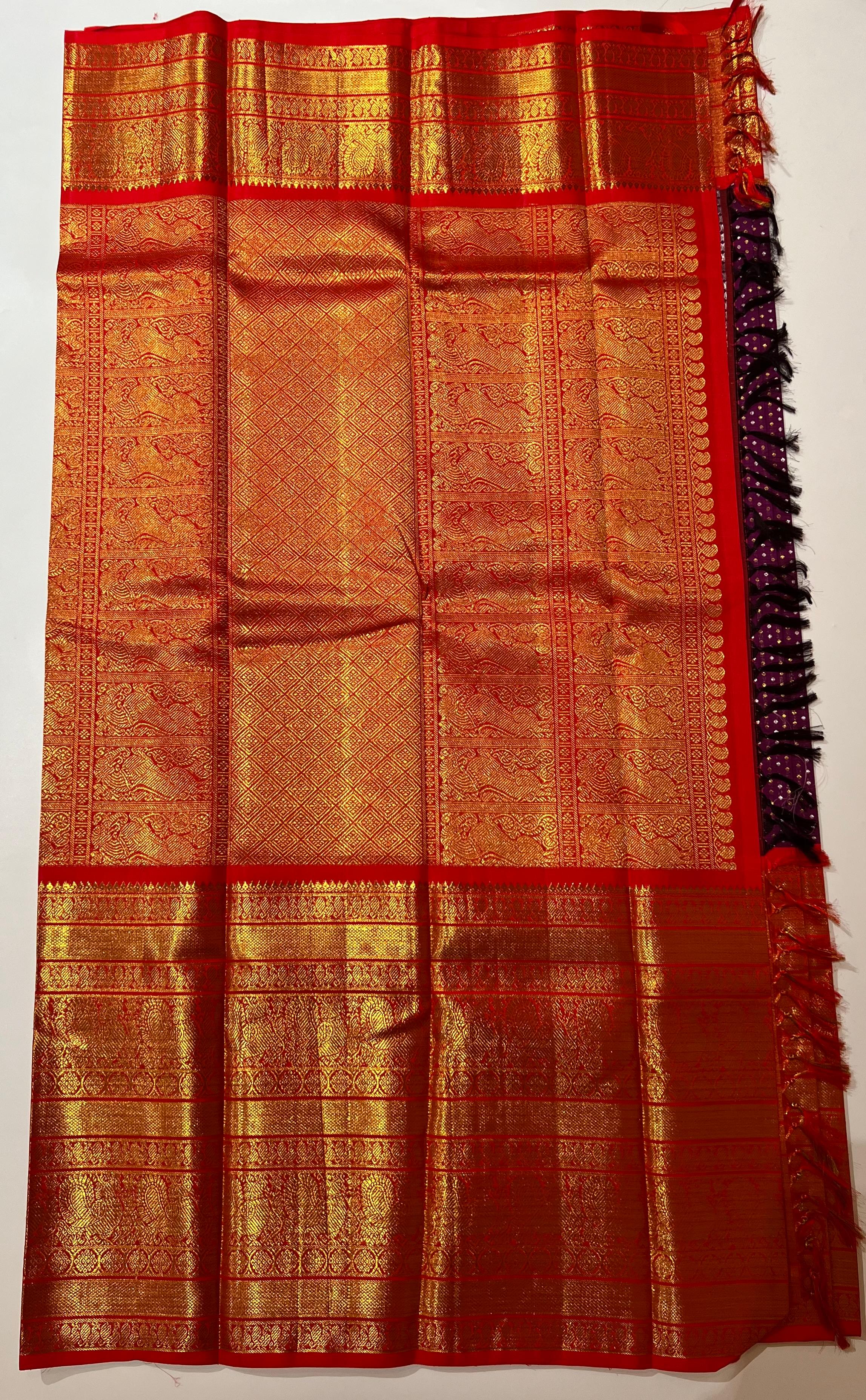 Purple and Red Kanjeevaram silk saree