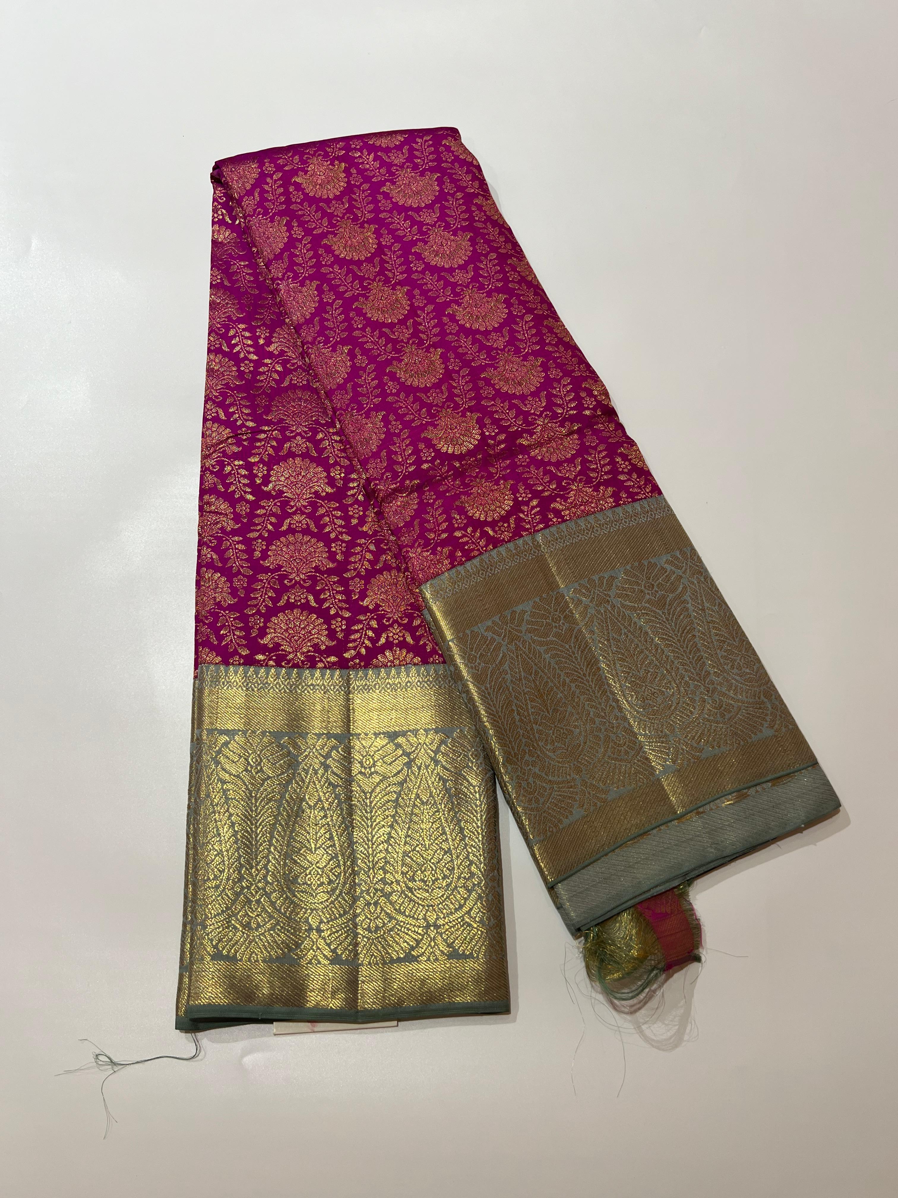 Purple and grey Kanjeevaram silk saree