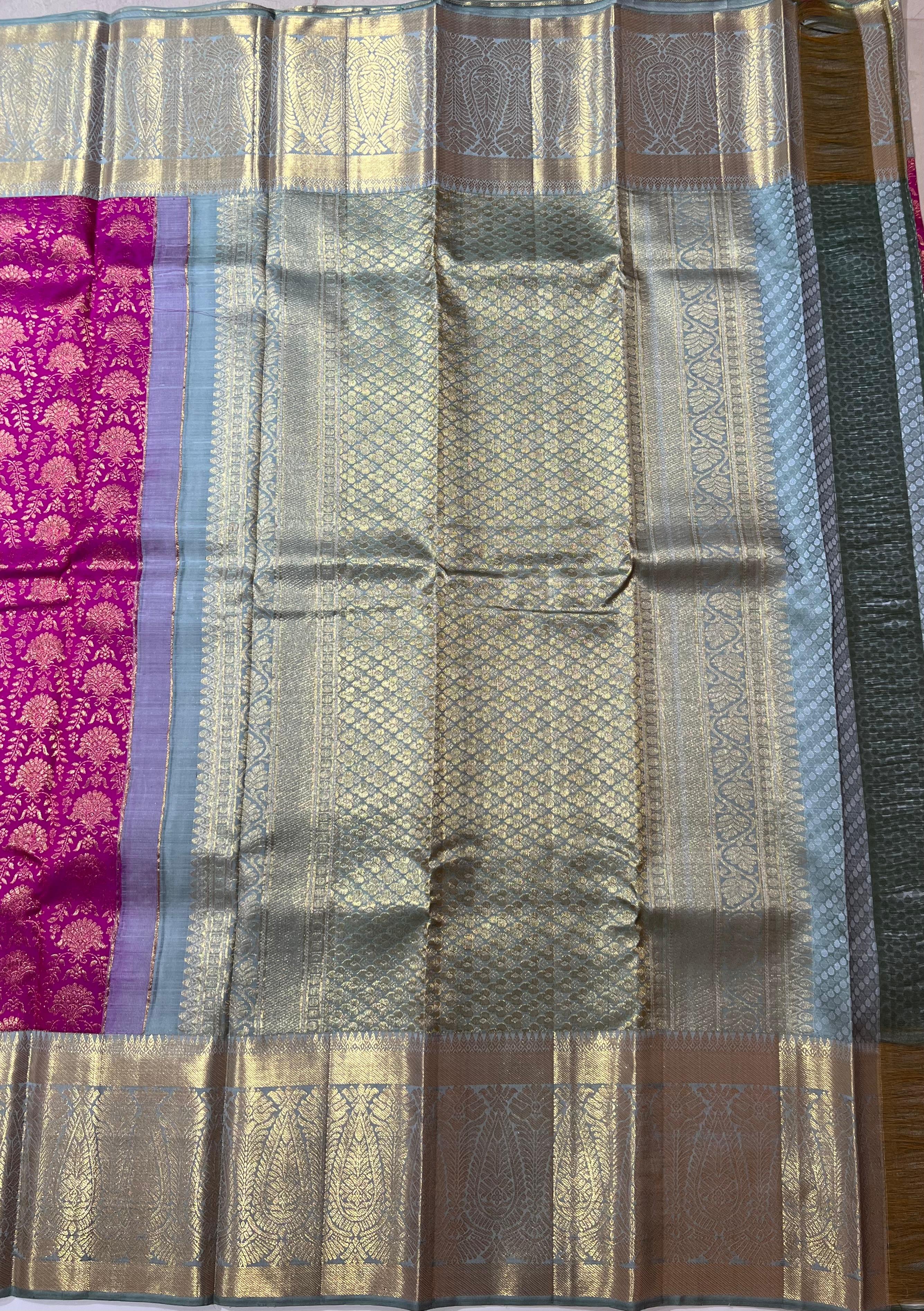 Purple and grey Kanjeevaram silk saree