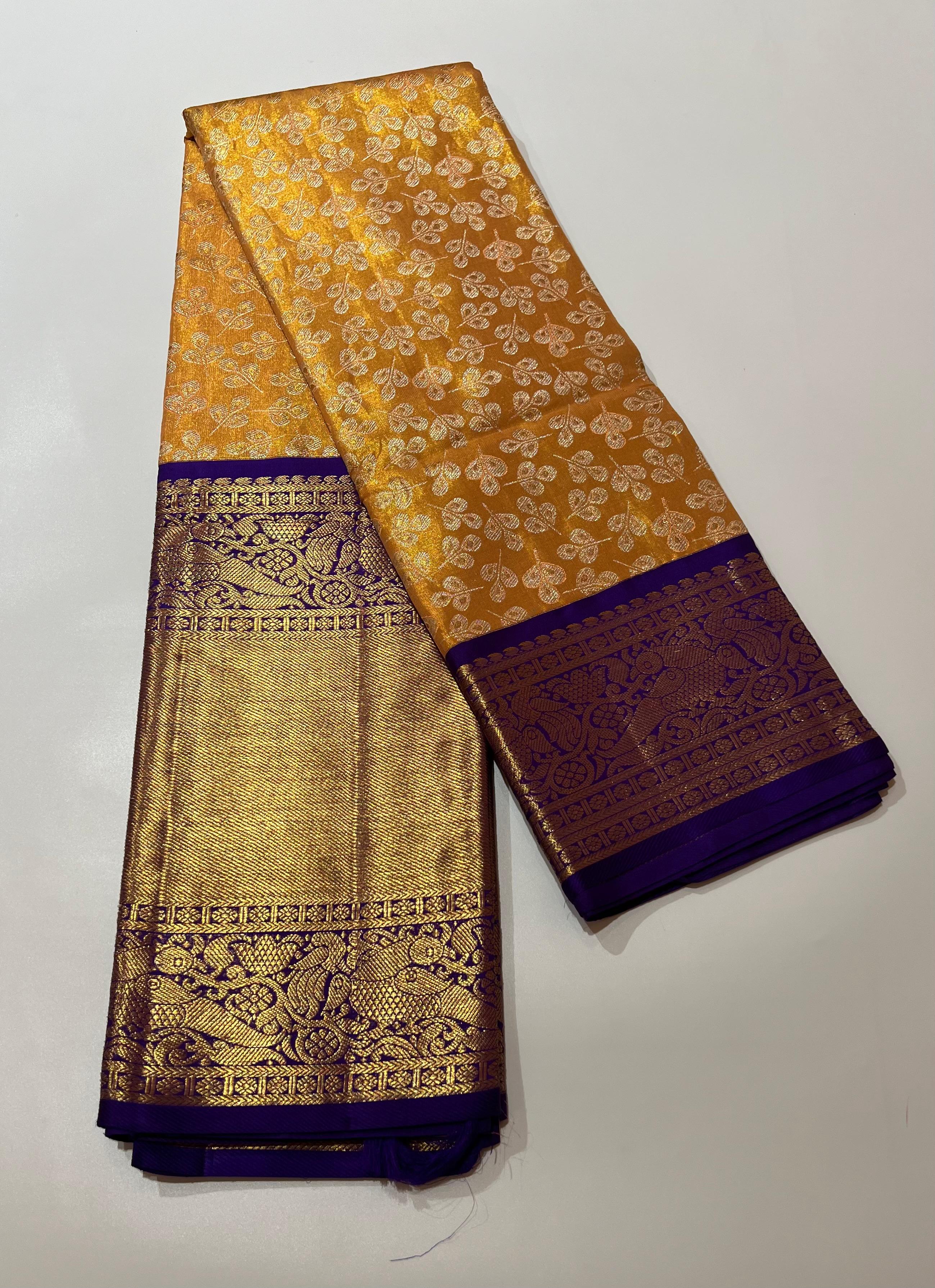 Golden and royal blue kanjeevaram silk saree