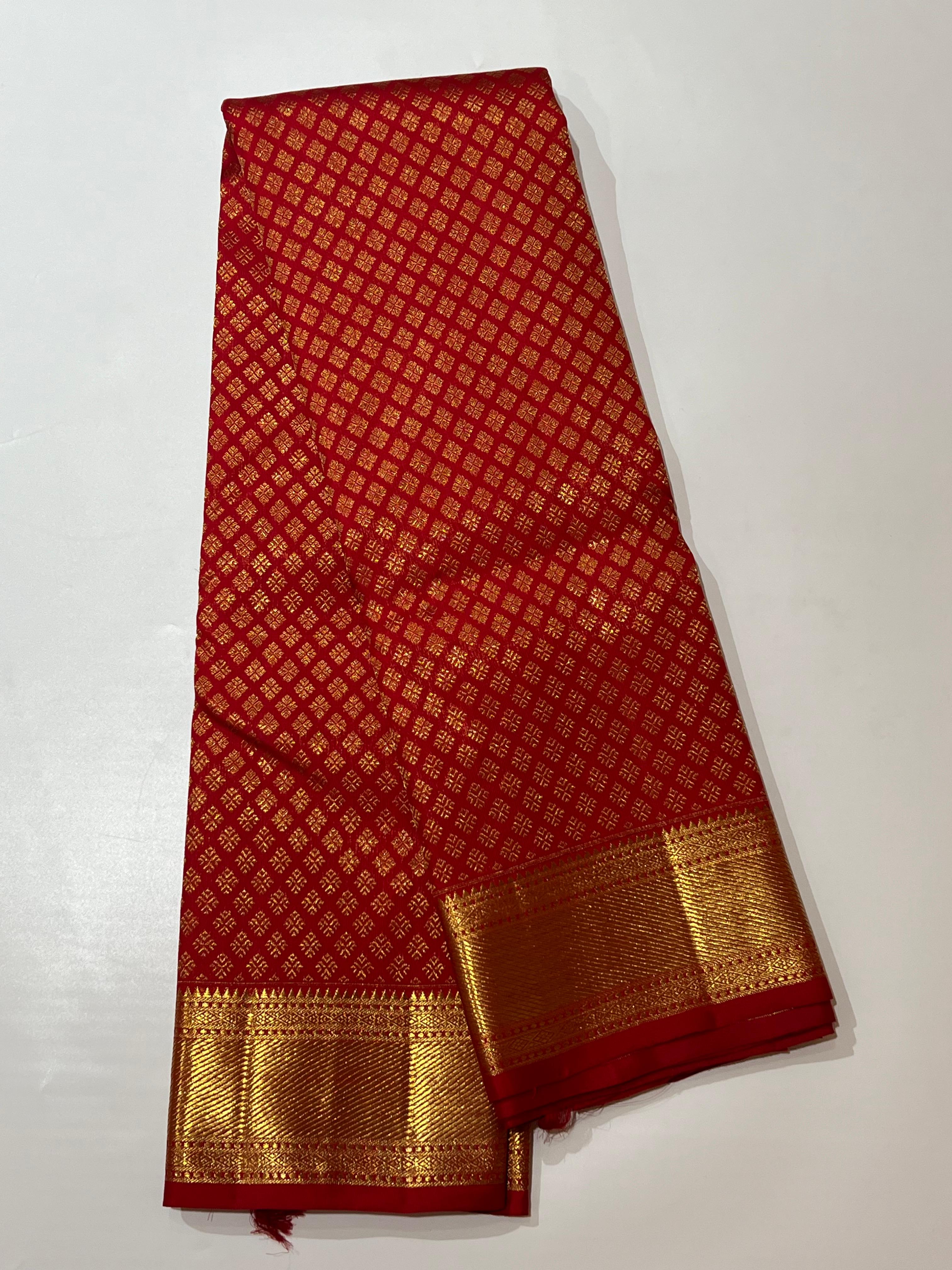 Red with golden zari work Kanjeevaram silk saree