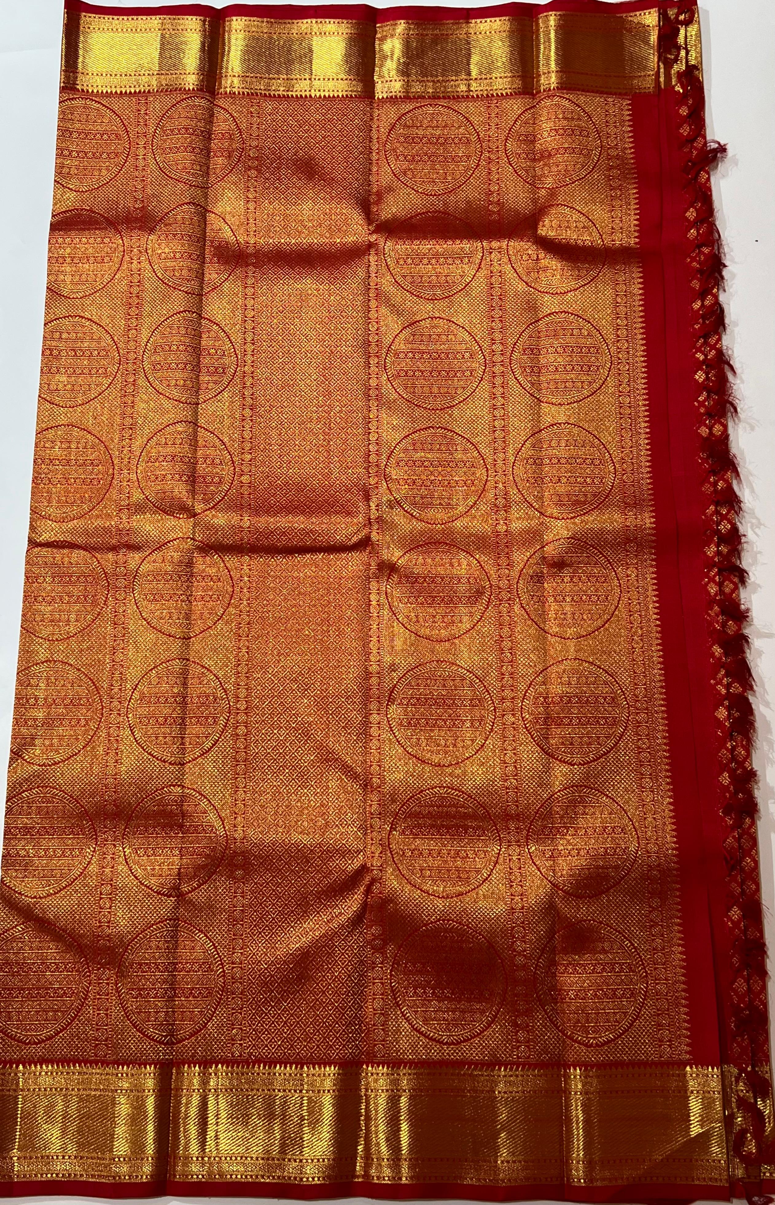 Red with golden zari work Kanjeevaram silk saree