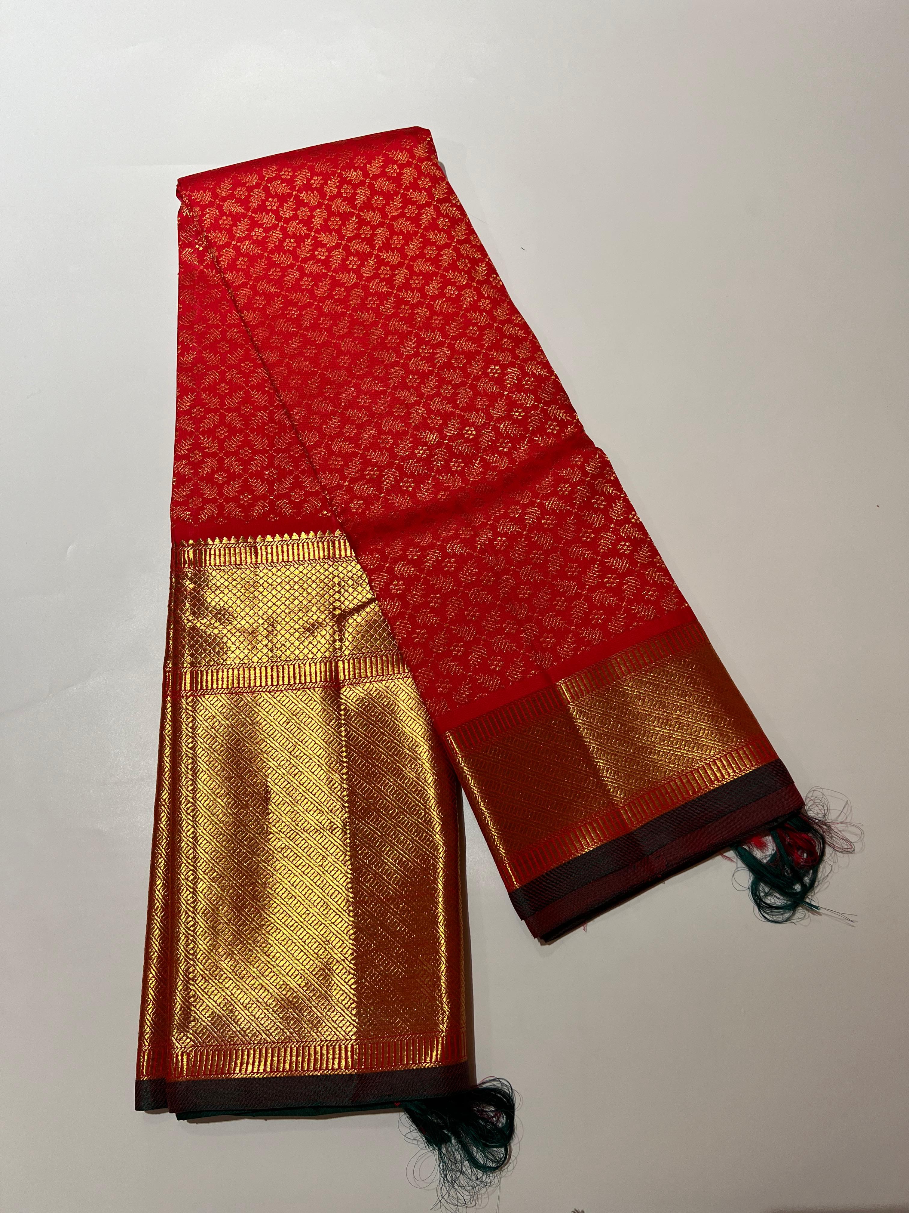 Red and golden zari work Kanjeevaram silk saree
