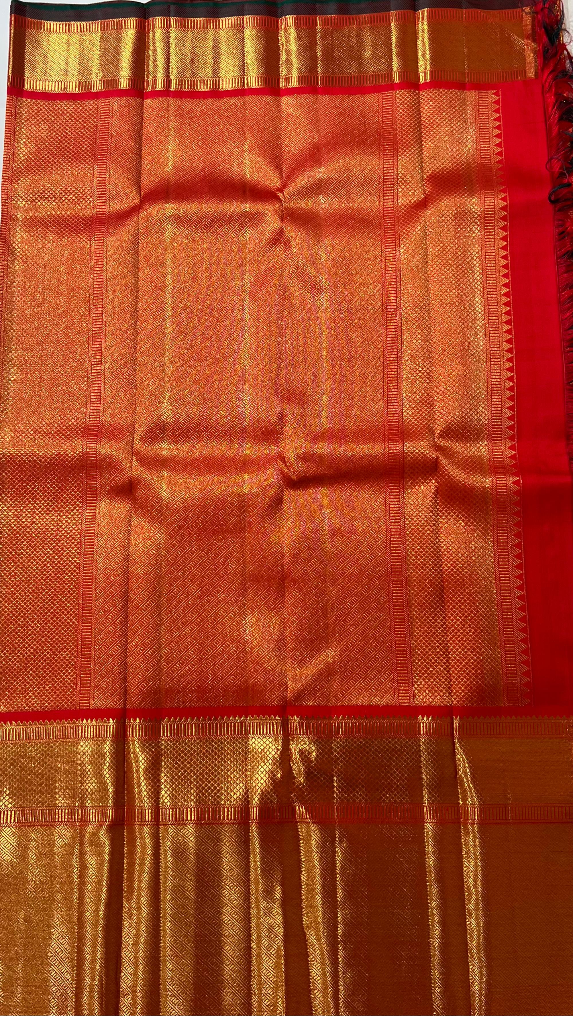 Red and golden zari work Kanjeevaram silk saree