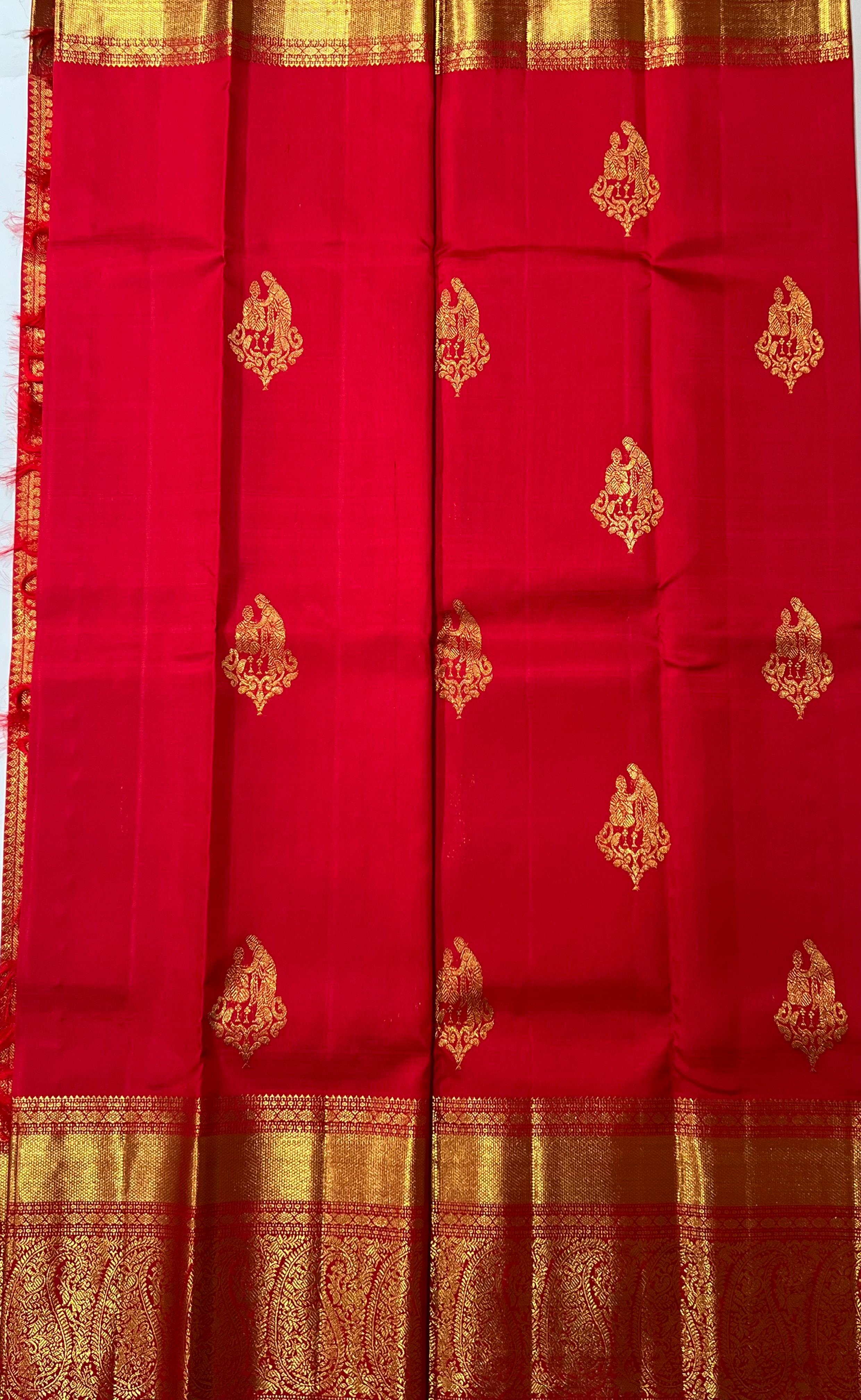 Floral butis Butis Red and golden Kanjeevaram saree