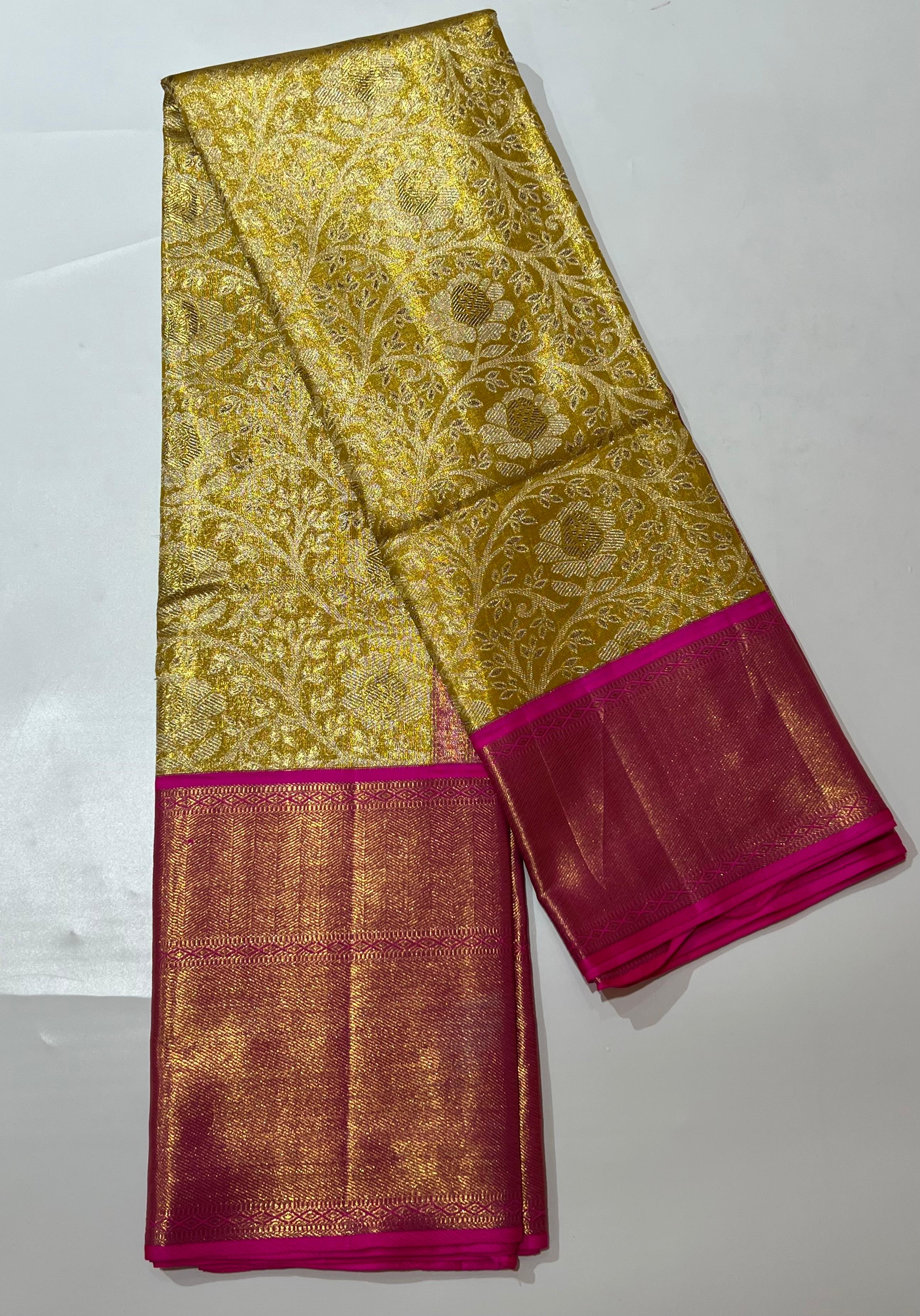 Golden and Pink Kanjeeevaram silk saree