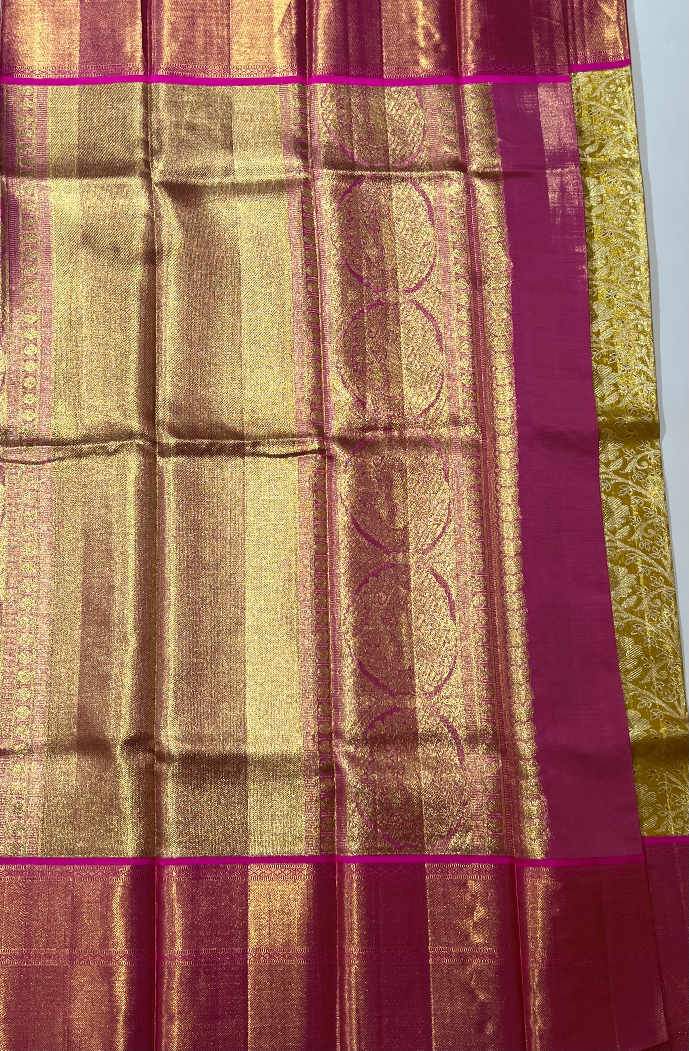 Golden and Pink Kanjeeevaram silk saree