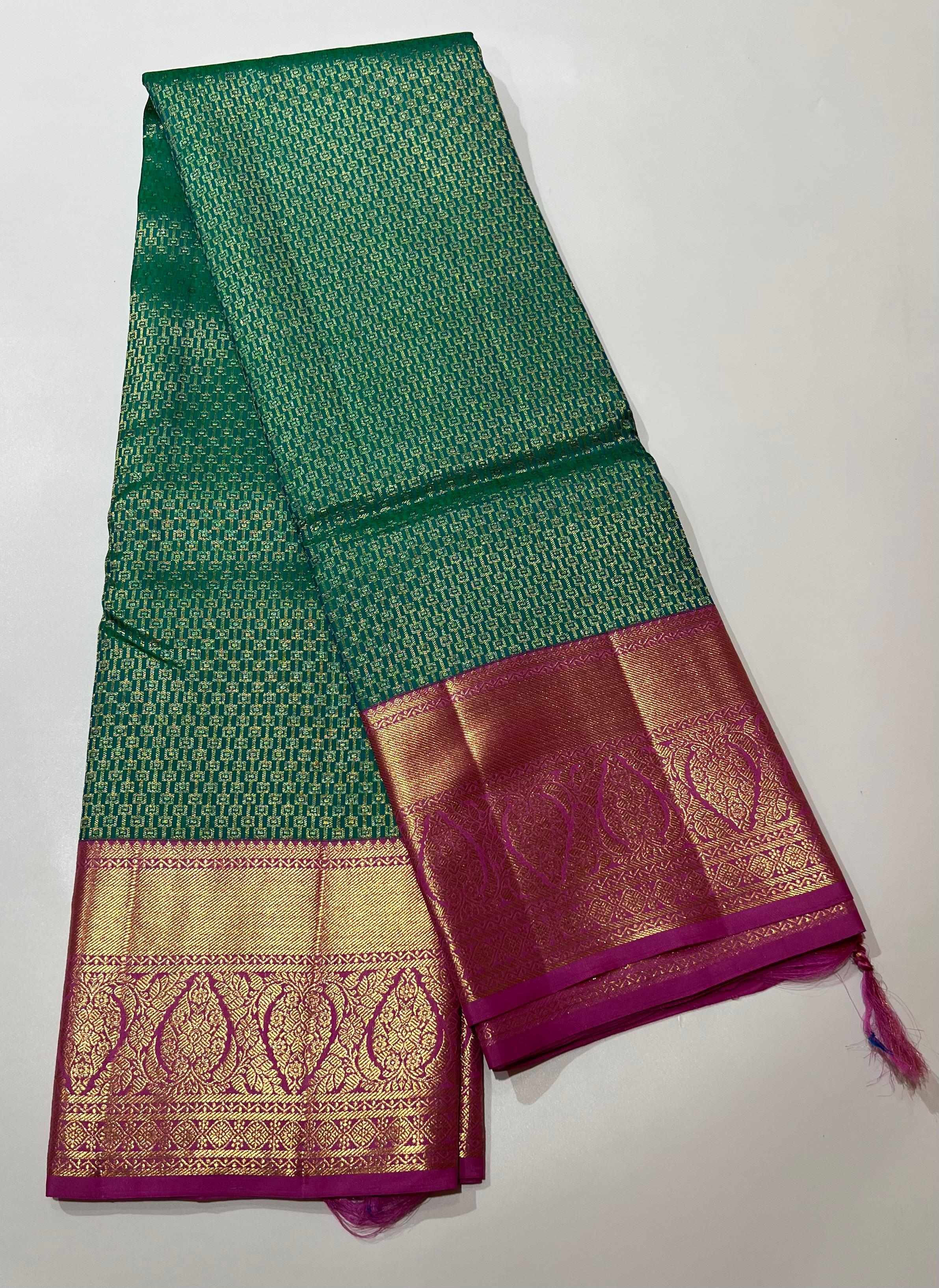 Green and pink kanjeevaram silk saree