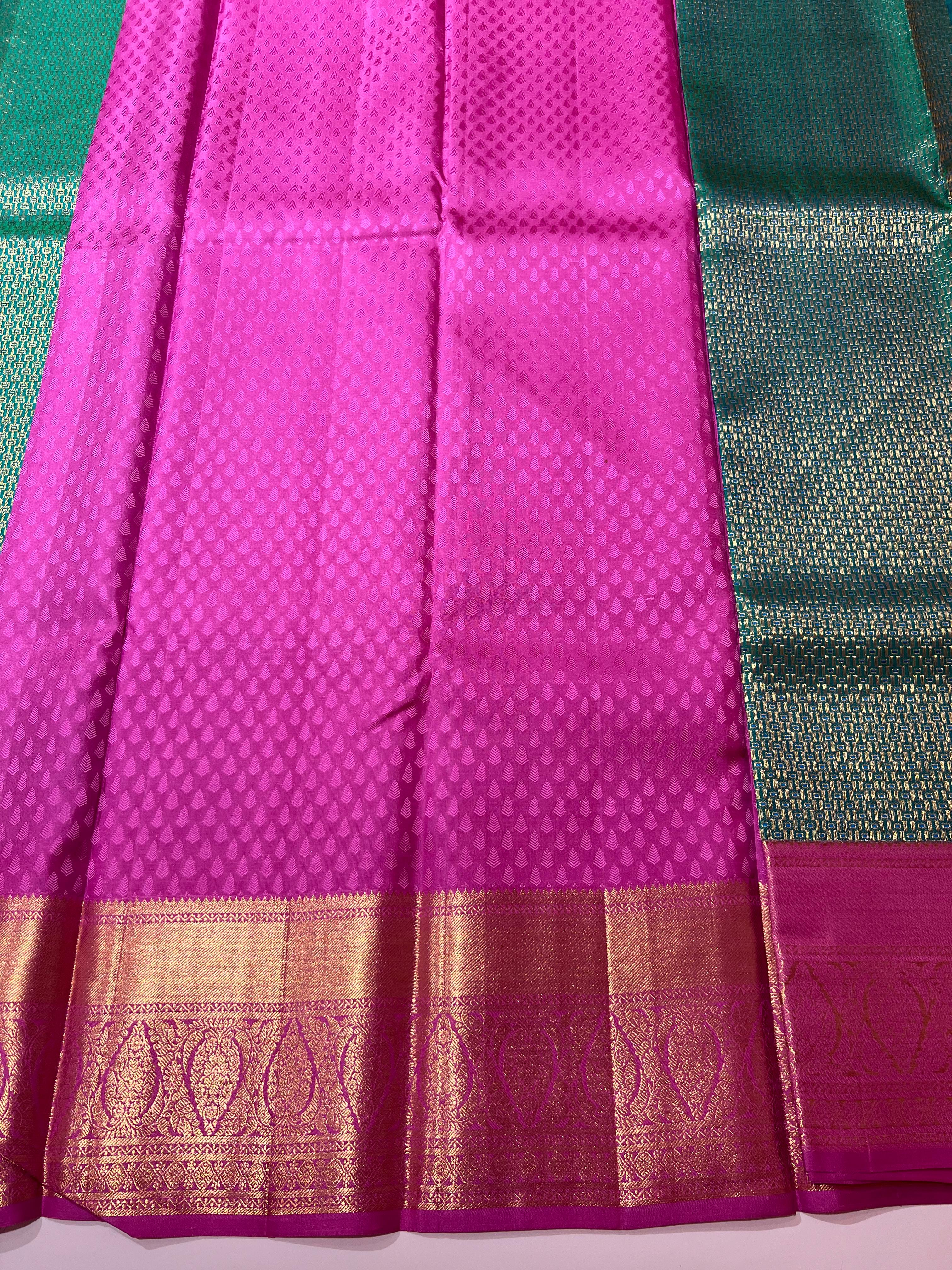 Green and pink kanjeevaram silk saree