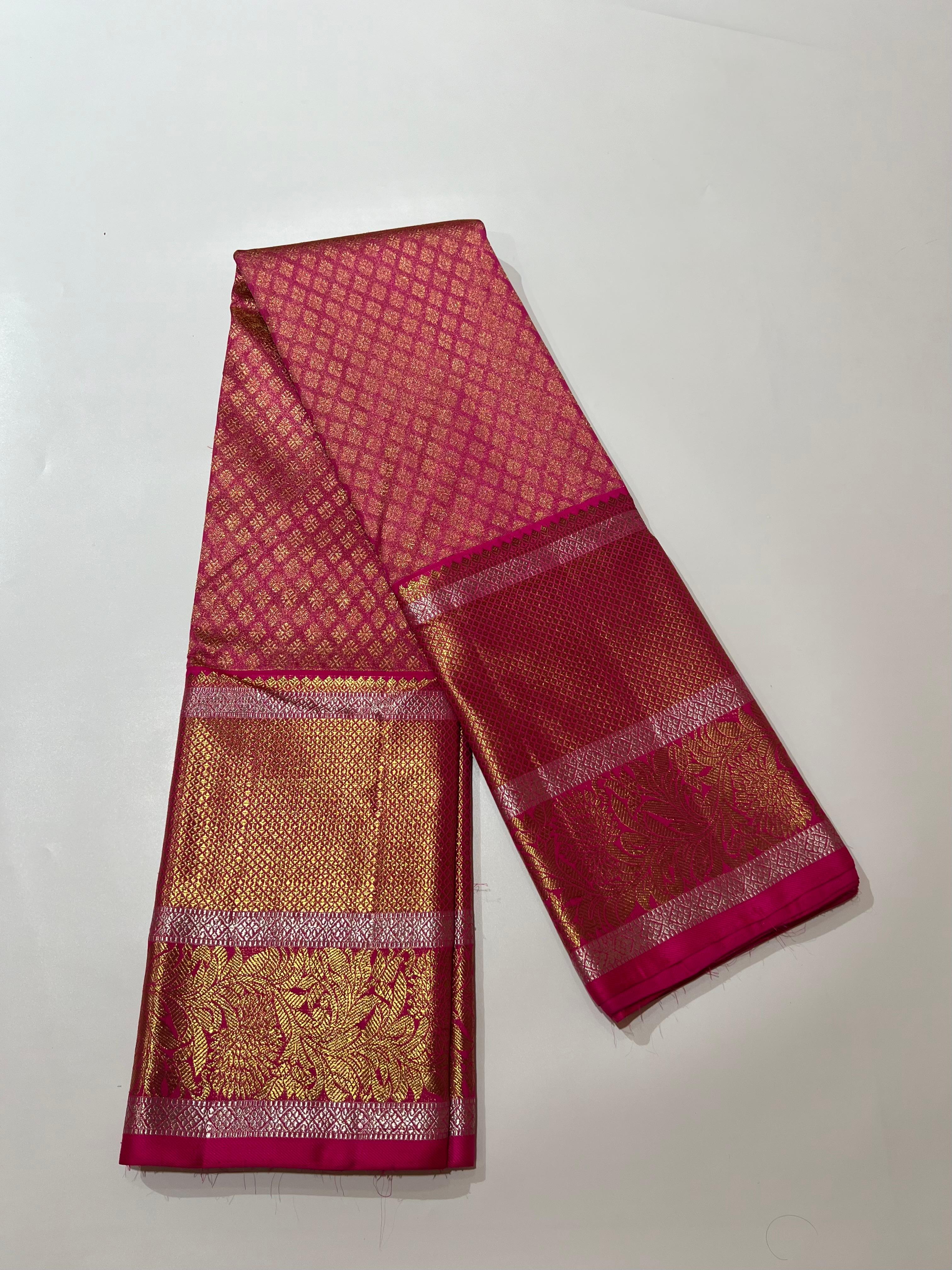 Pink and golden Zari work border kanjeevaram silk saree