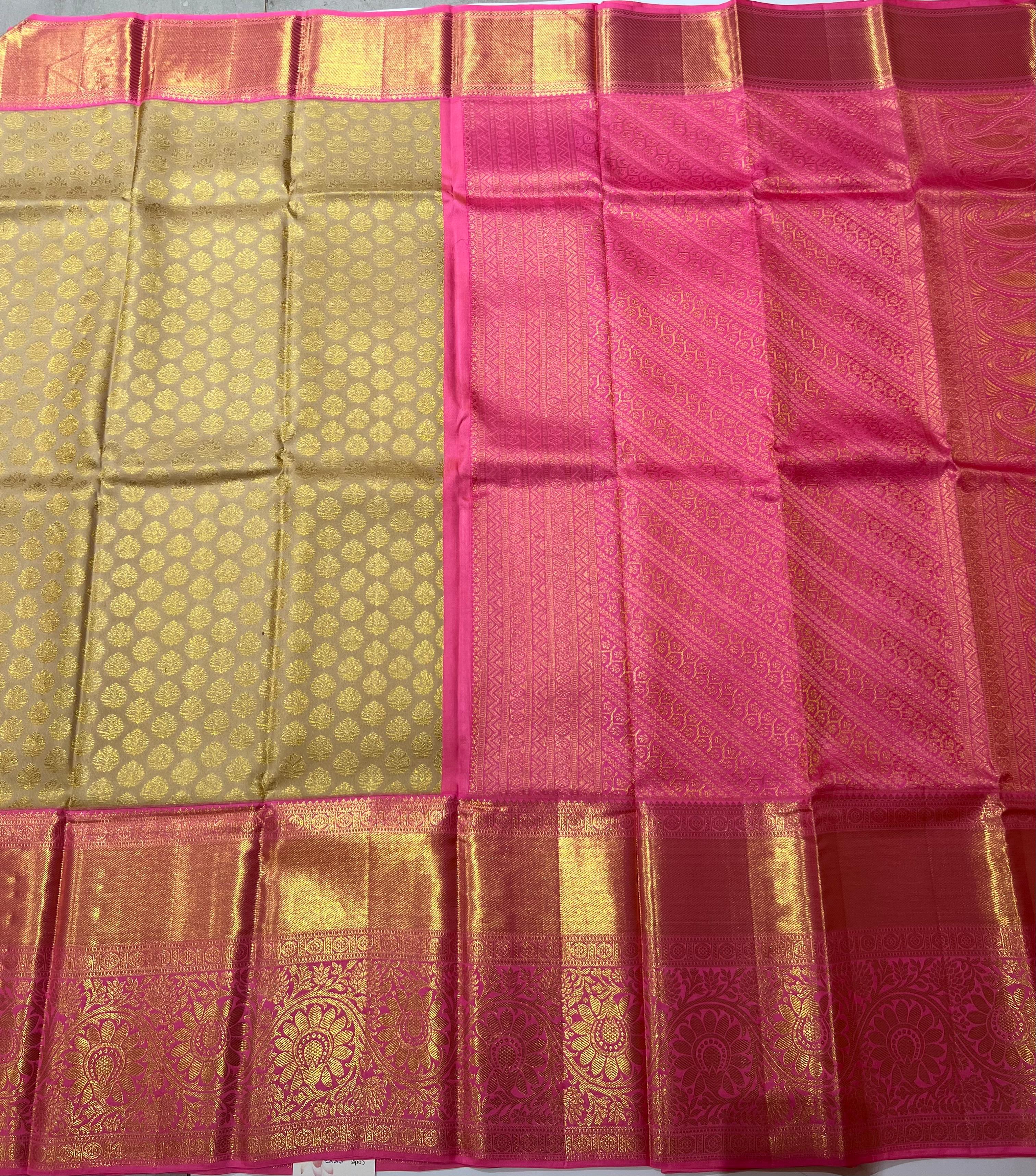 Golden and pink Kanjeevaram silk saree
