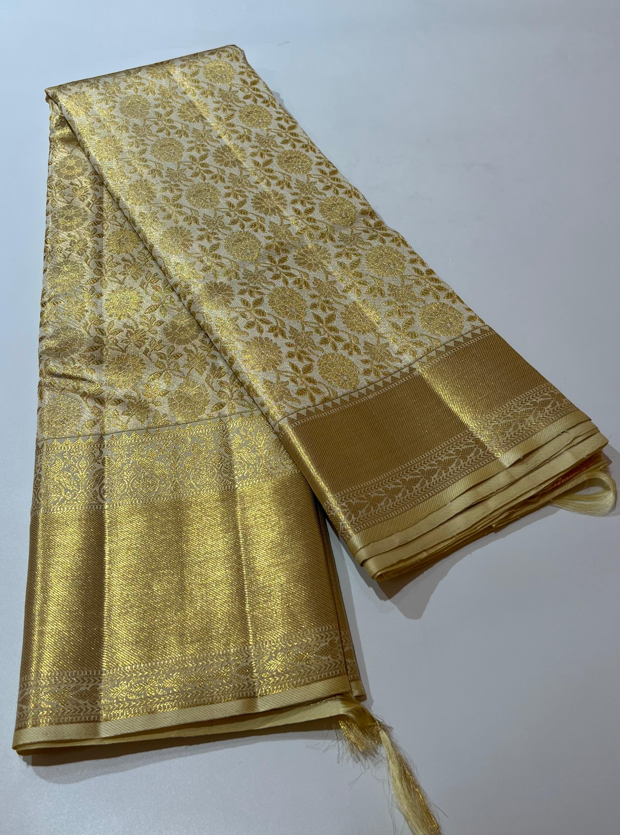 Golden Kanjeevaram silk saree