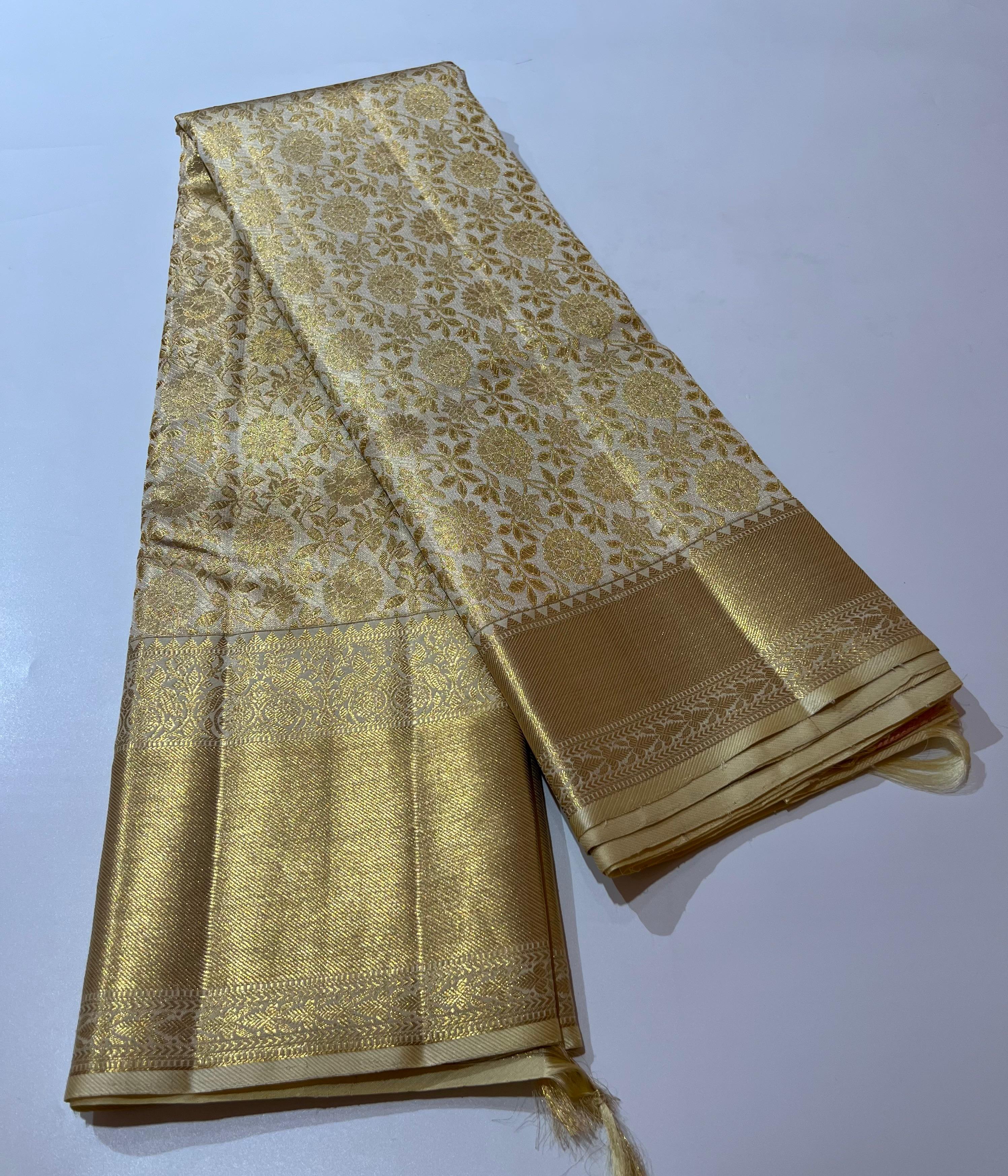 Golden Kanjeevaram silk saree