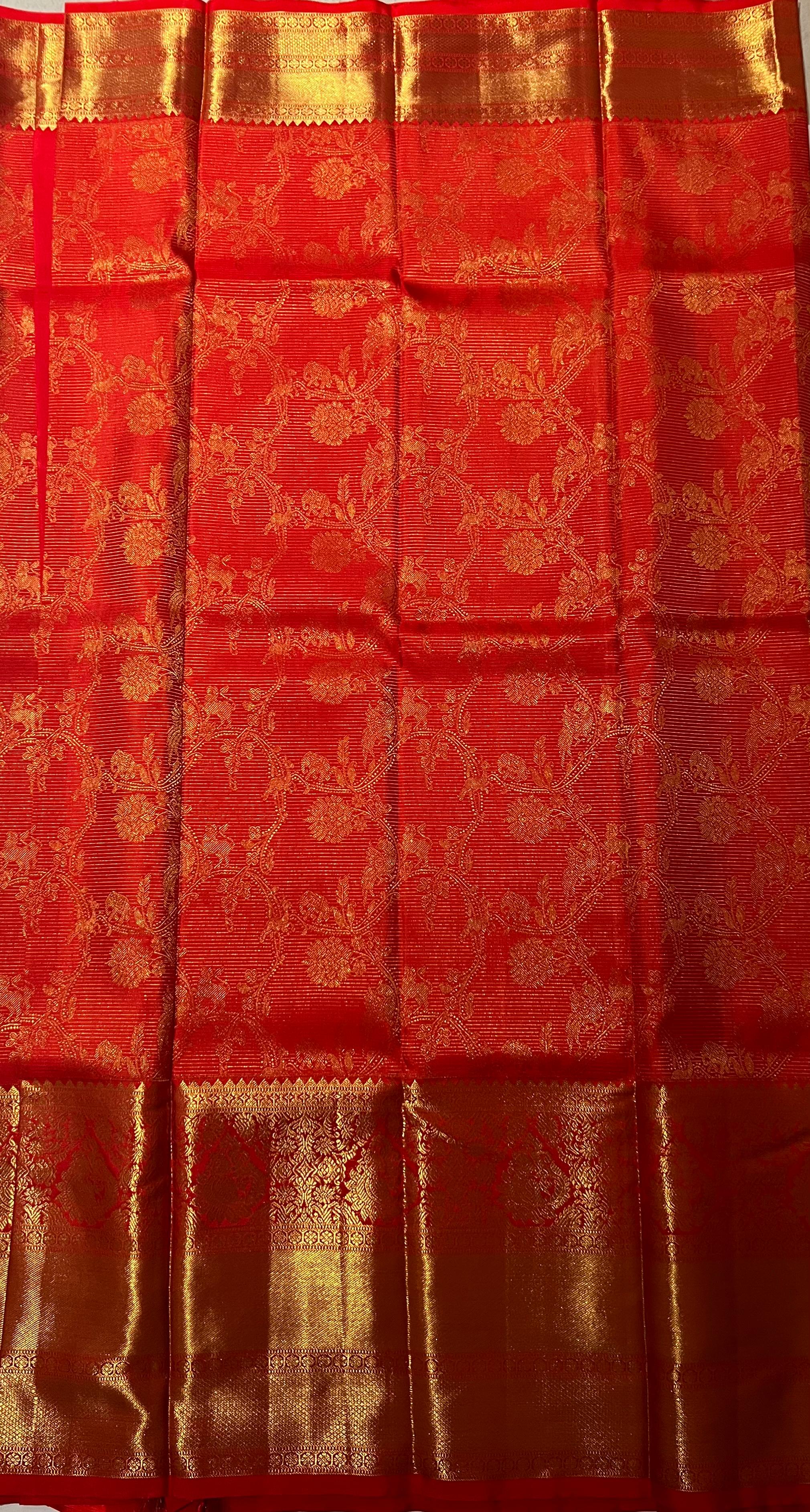 Red and Golden zari work Kanjeevaram silk saree