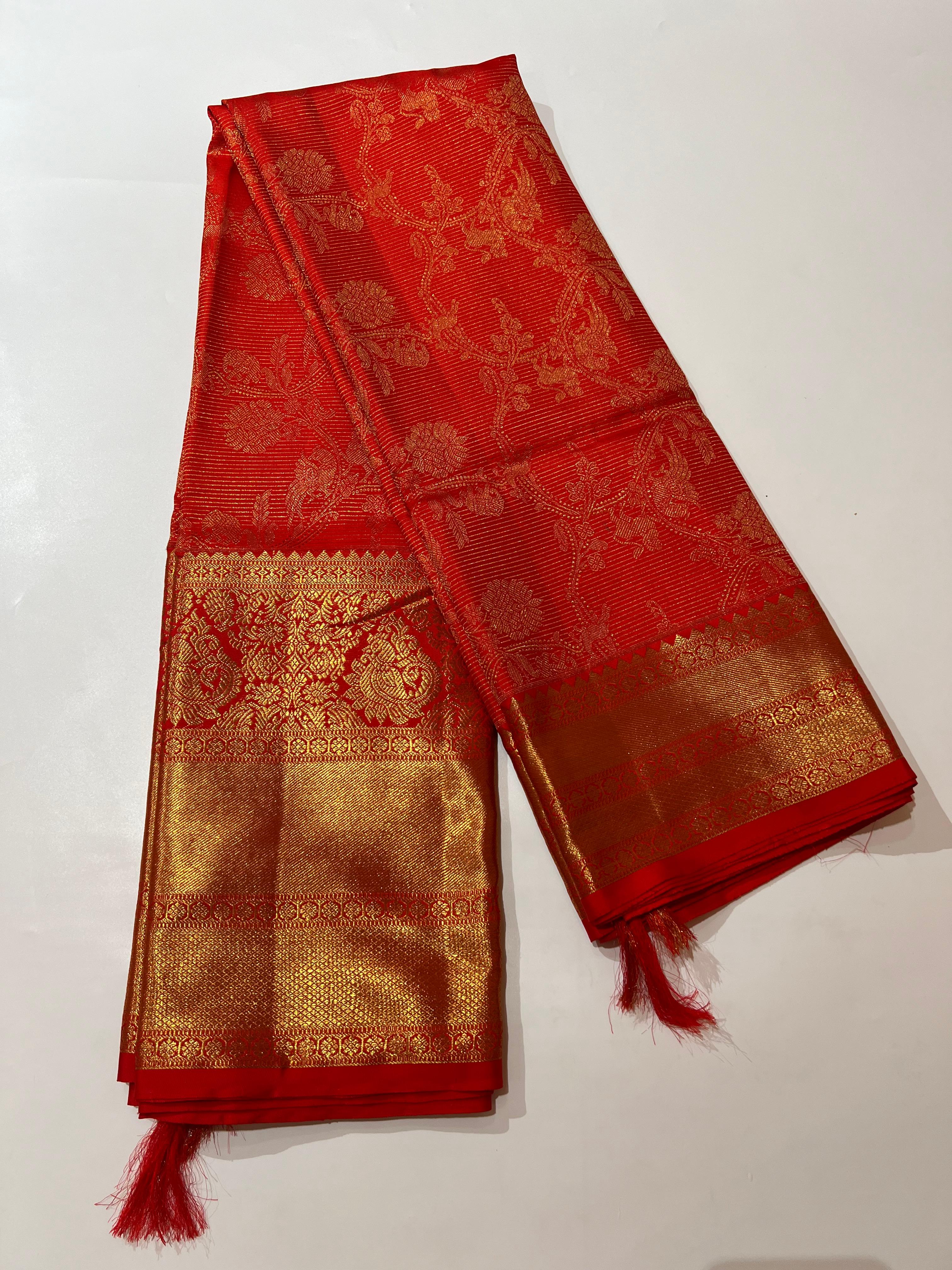 Red and Golden zari work Kanjeevaram silk saree