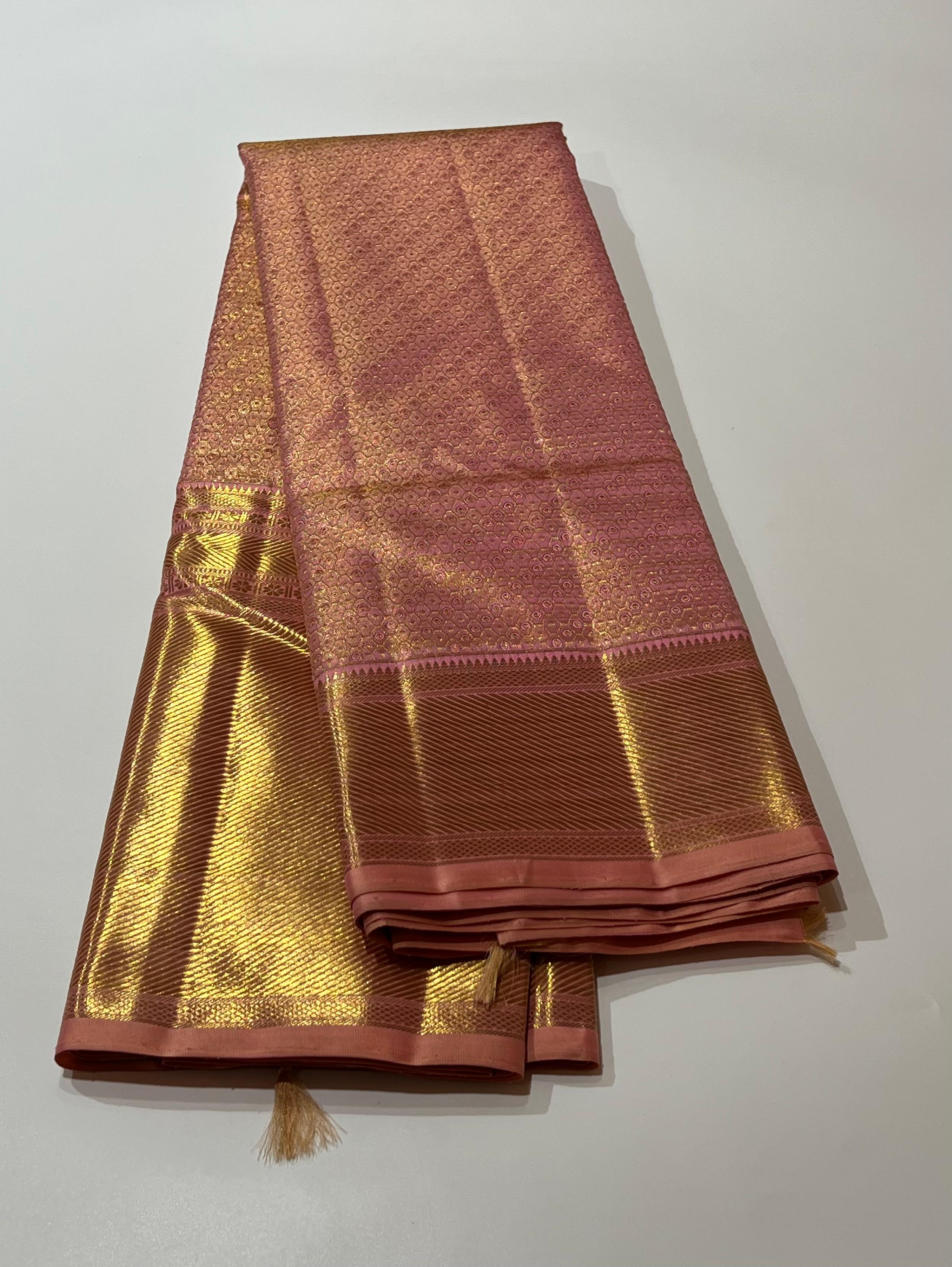 Diagonal line Peach kanjeevaram silk saree