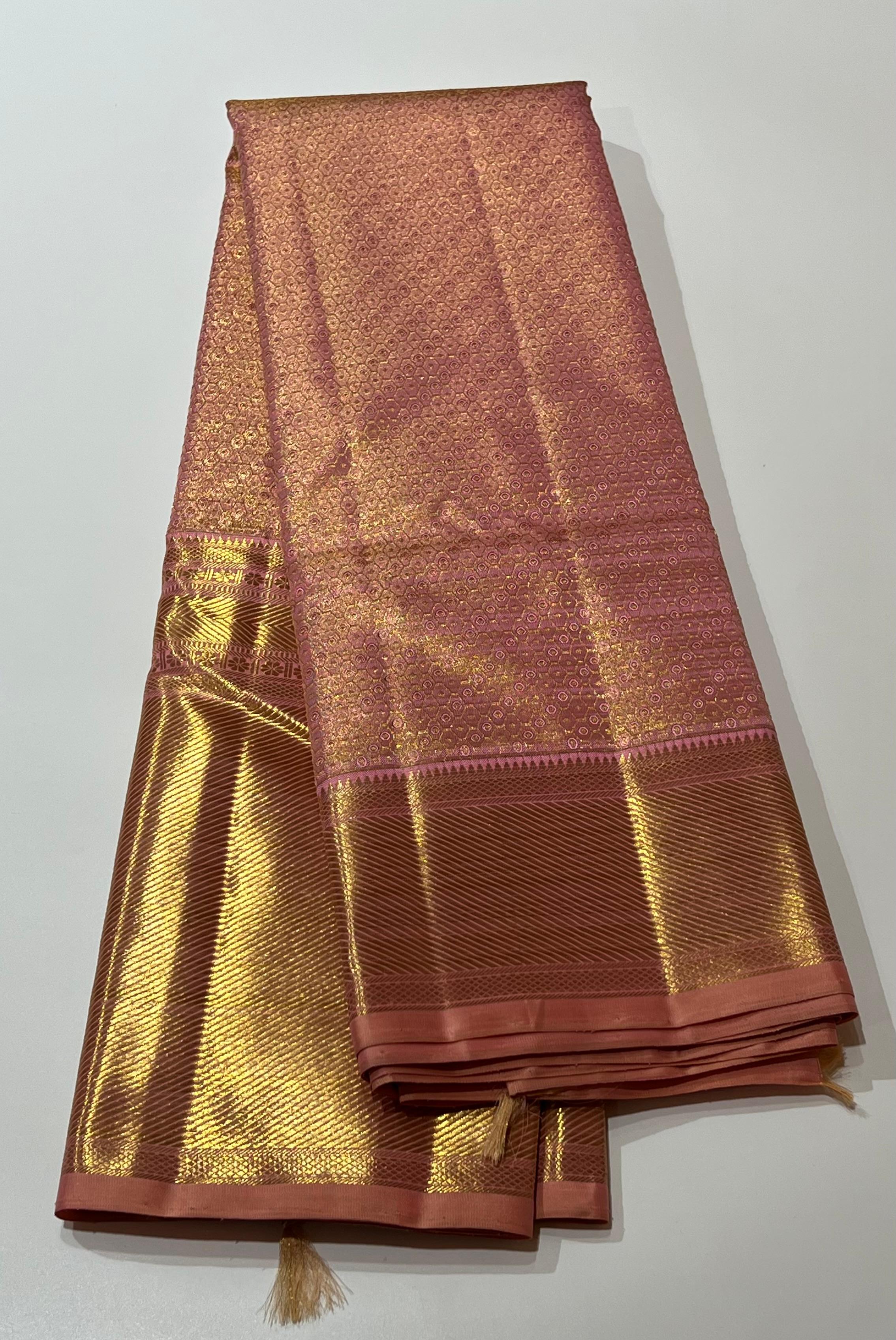 Diagonal line Peach kanjeevaram silk saree