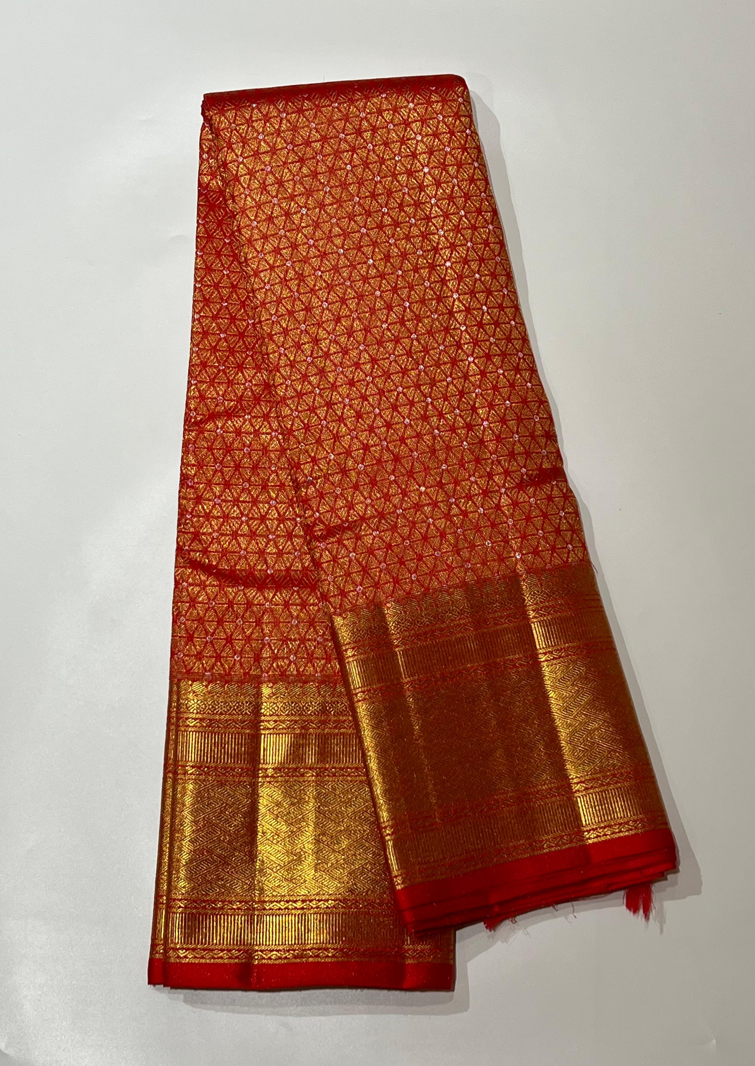 Red and golden kanjeevaram silk saree