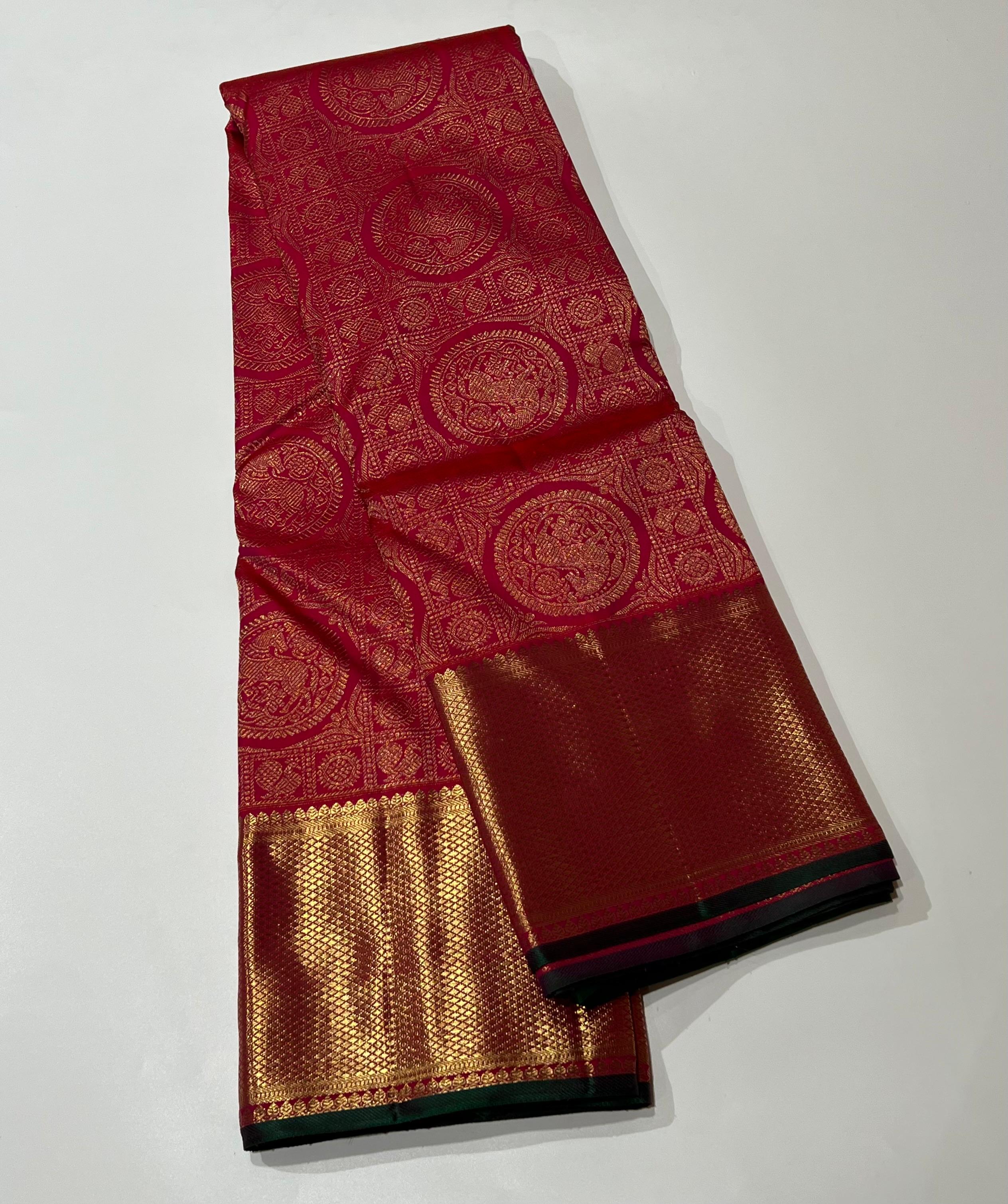 Rani pink and golden zari work Kanjeevaram silk saree