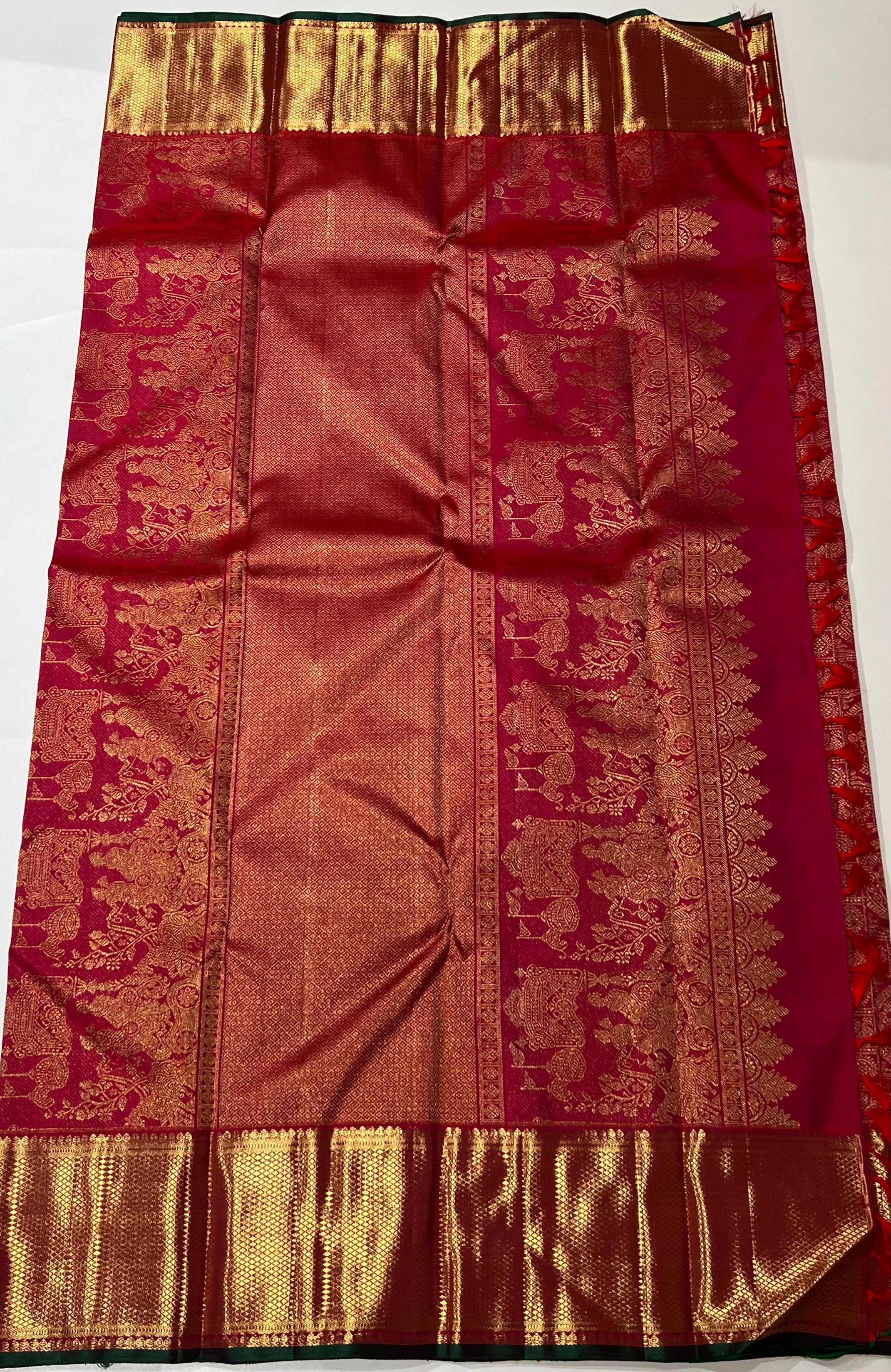Rani pink and golden zari work Kanjeevaram silk saree