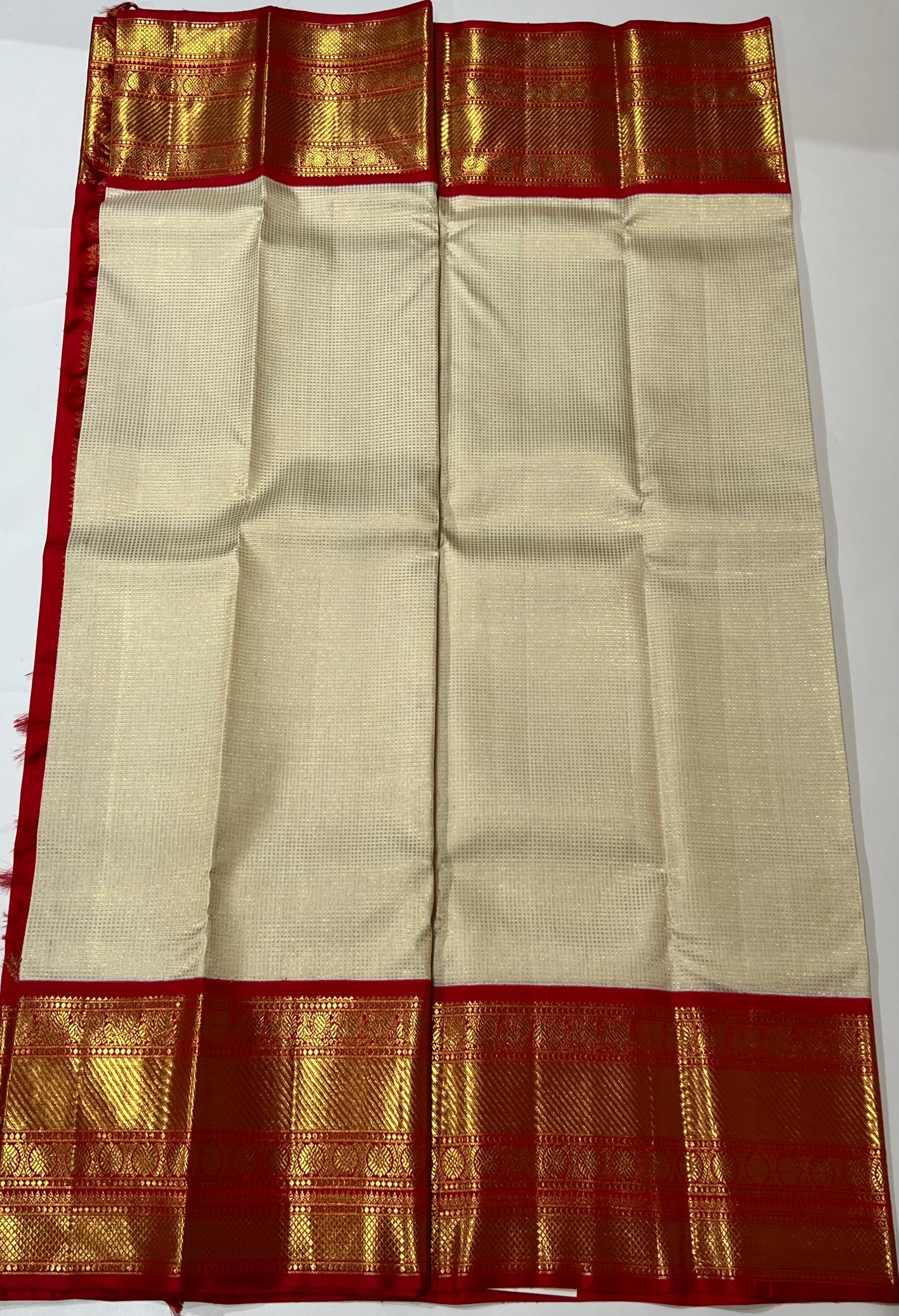 Offwhite and Red Kanjeevaram silk saree
